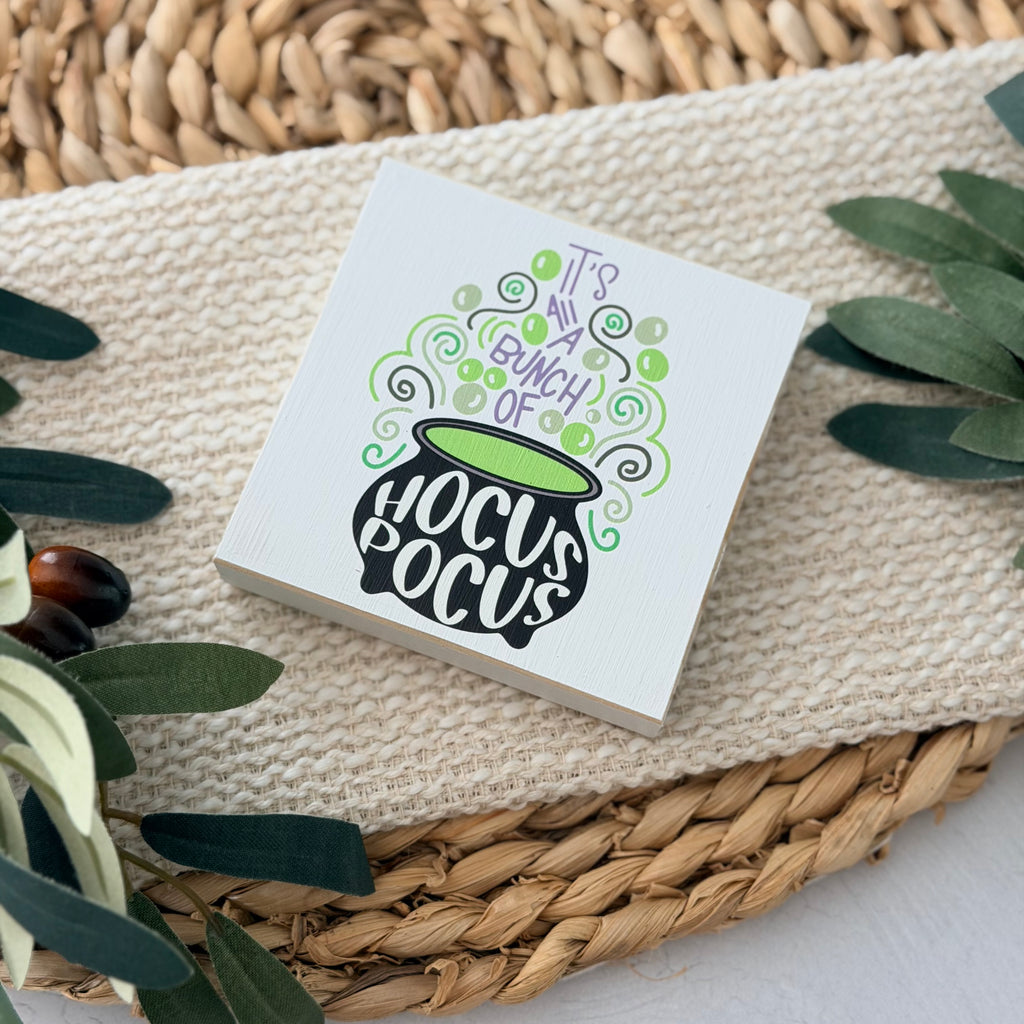 Witch Cauldron Halloween Wood Block Sign
