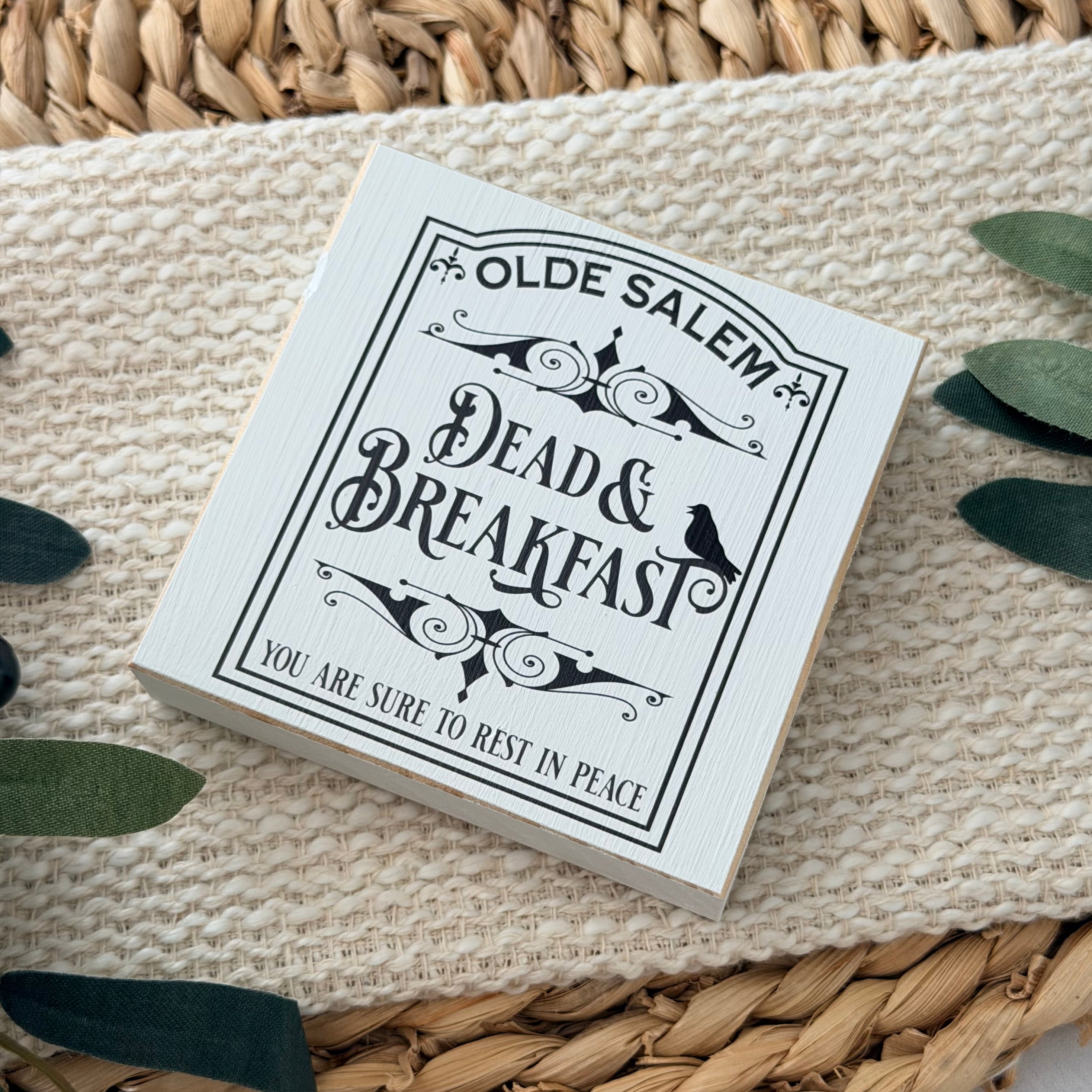 Olde Salem Dead & Breakfast Wood Block Sign