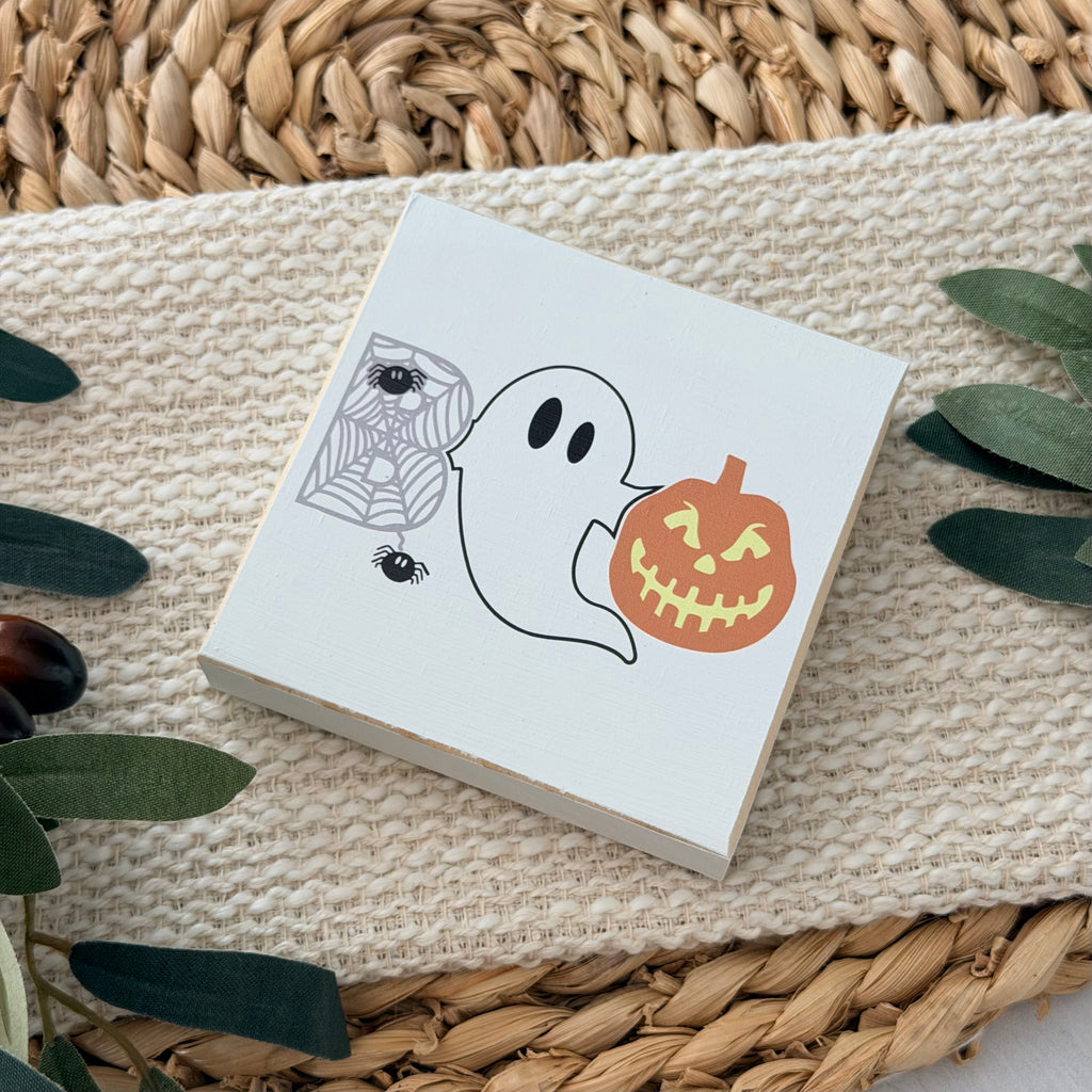 Boo Ghost Halloween Wood Block Sign