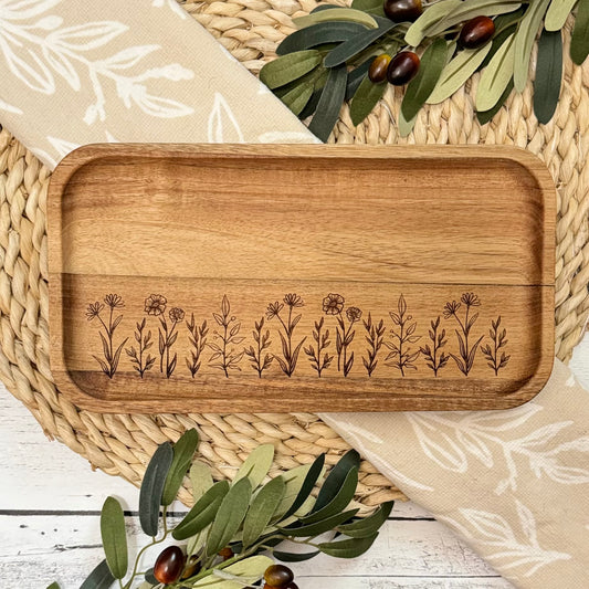 Acacia Wood Engraved Valet Tray | Wood Catch All Tray