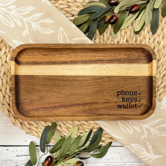 Acacia Wood Engraved Valet Tray | Wood Catch All Tray