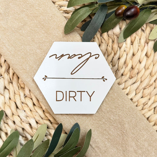 Clean Dirty Engraved Wooden Dishwasher Magnet