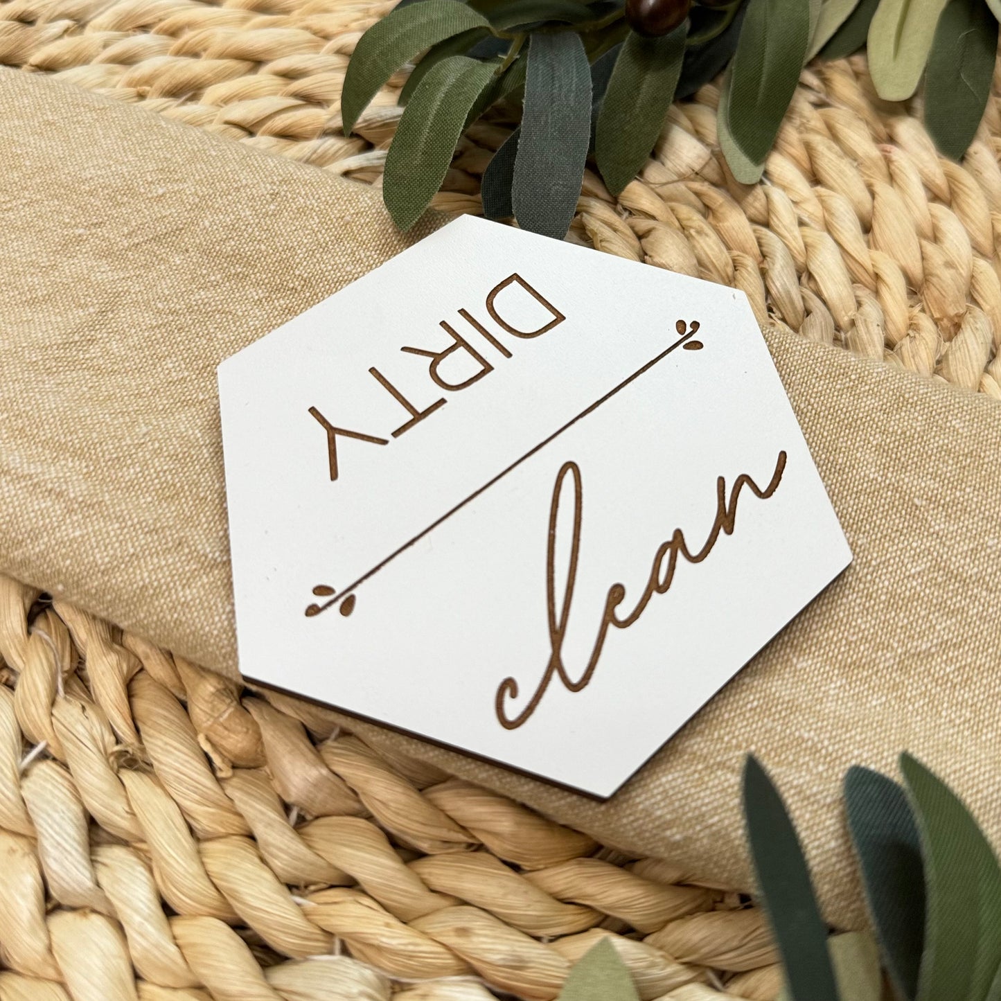 Clean Dirty Engraved Wooden Dishwasher Magnet