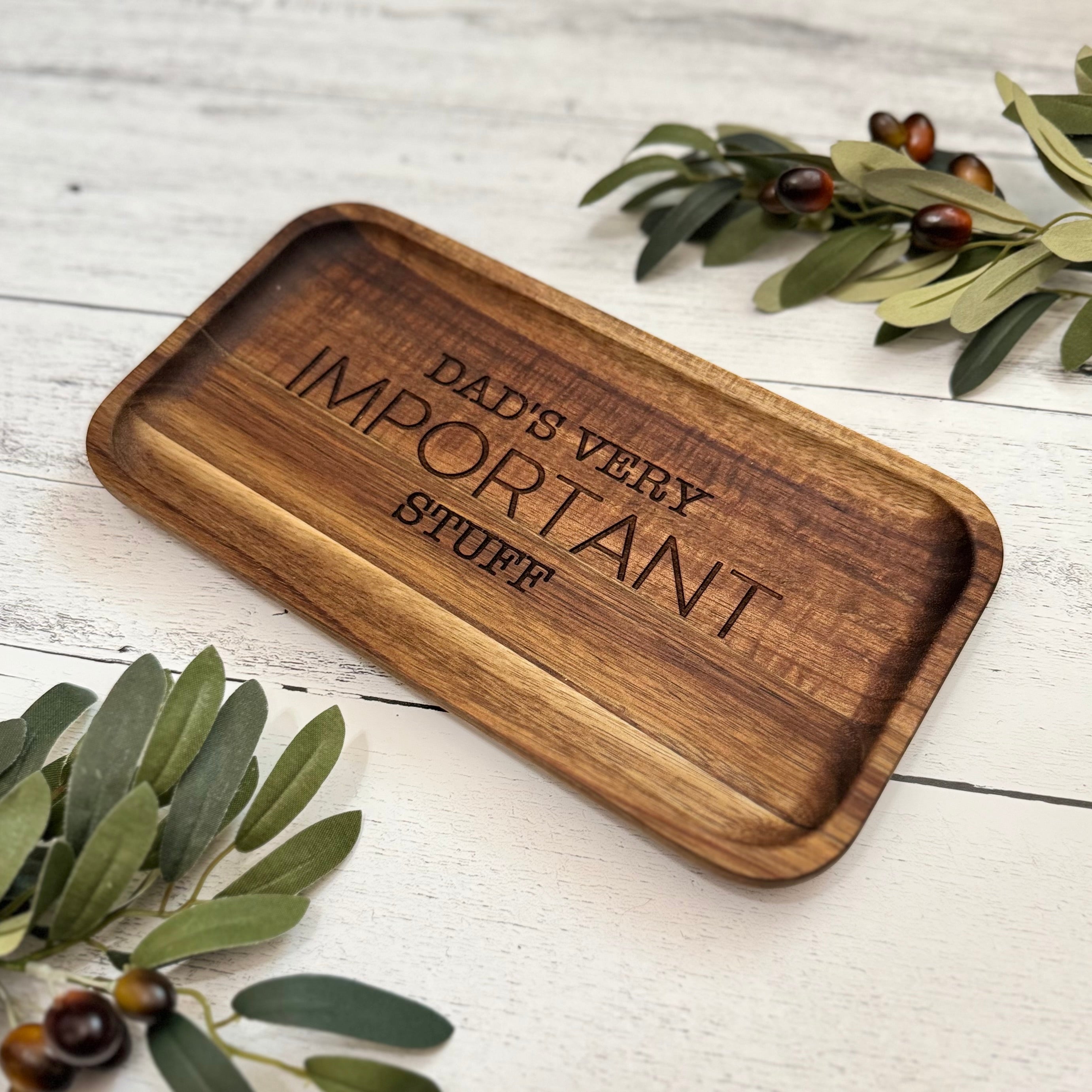 Acacia Wood Engraved Valet Tray | Wood Catch All Tray