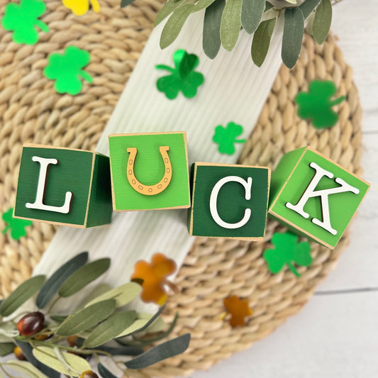 SET | St. Patrick's Day Stacking Word Wooden Blocks