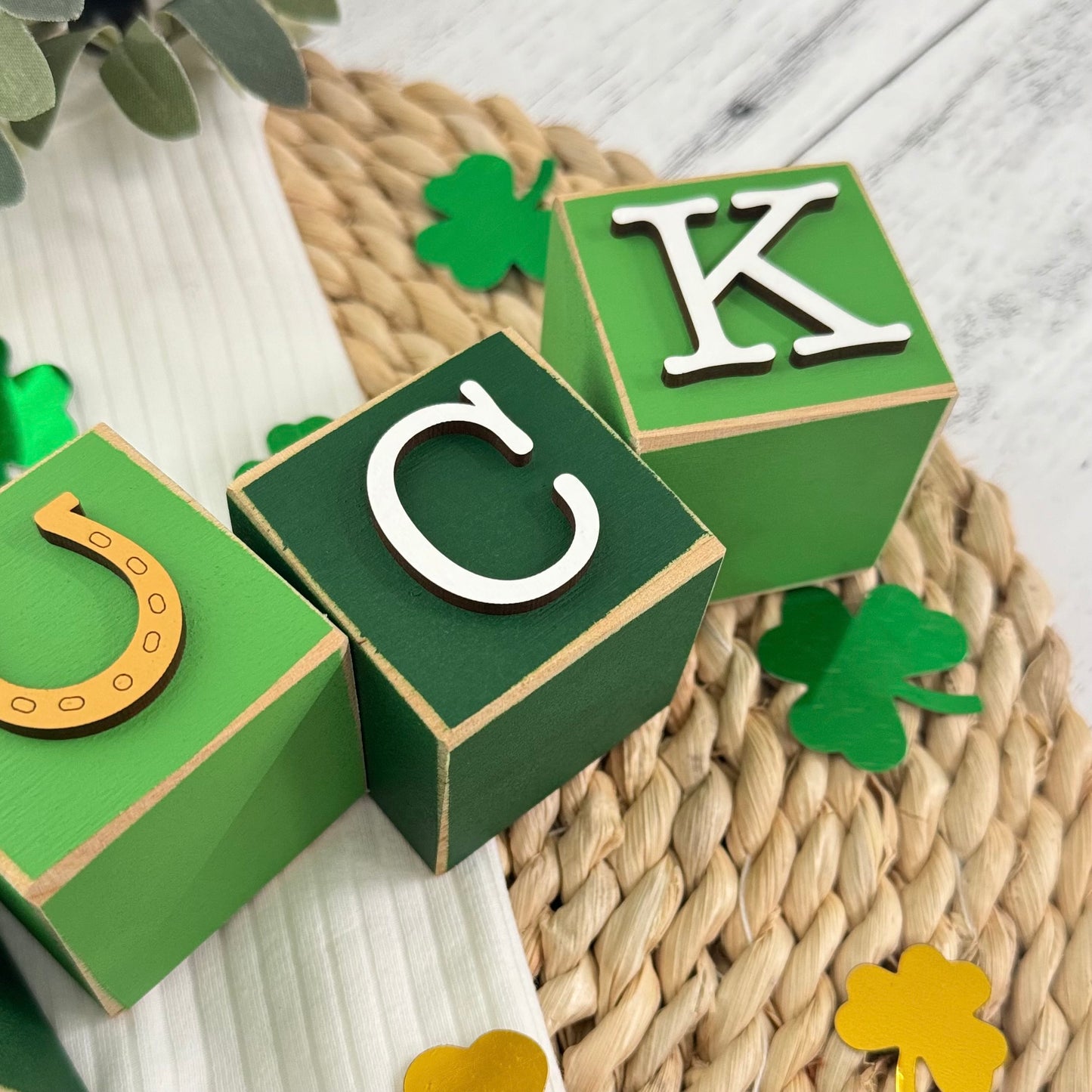 SET | St. Patrick's Day Stacking Word Wooden Blocks