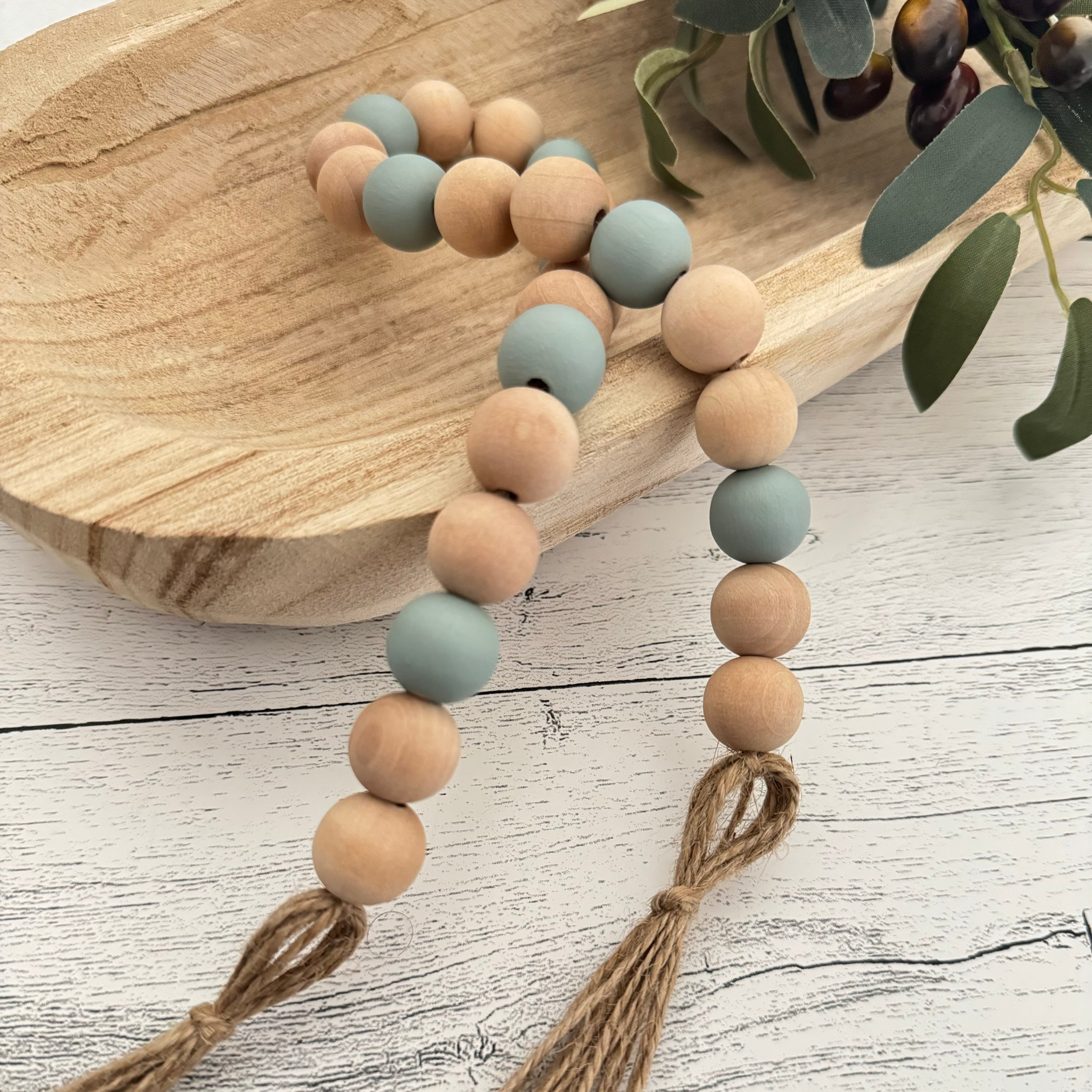 Sage And Natural Wooden Bead Garland