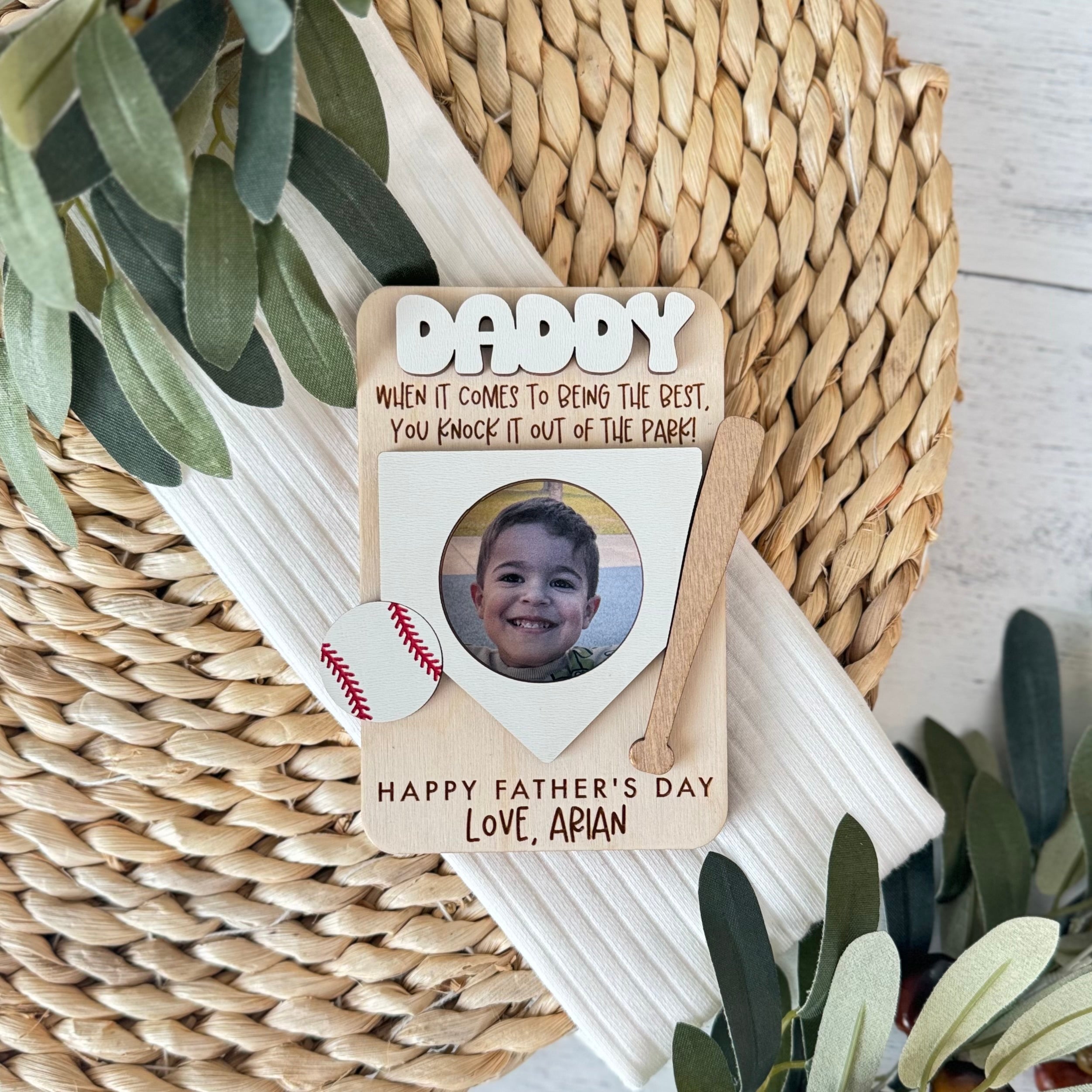 Father's Day Wooden Photo Frame | Magnetic Photo Frame | Visor Clip | Baseball