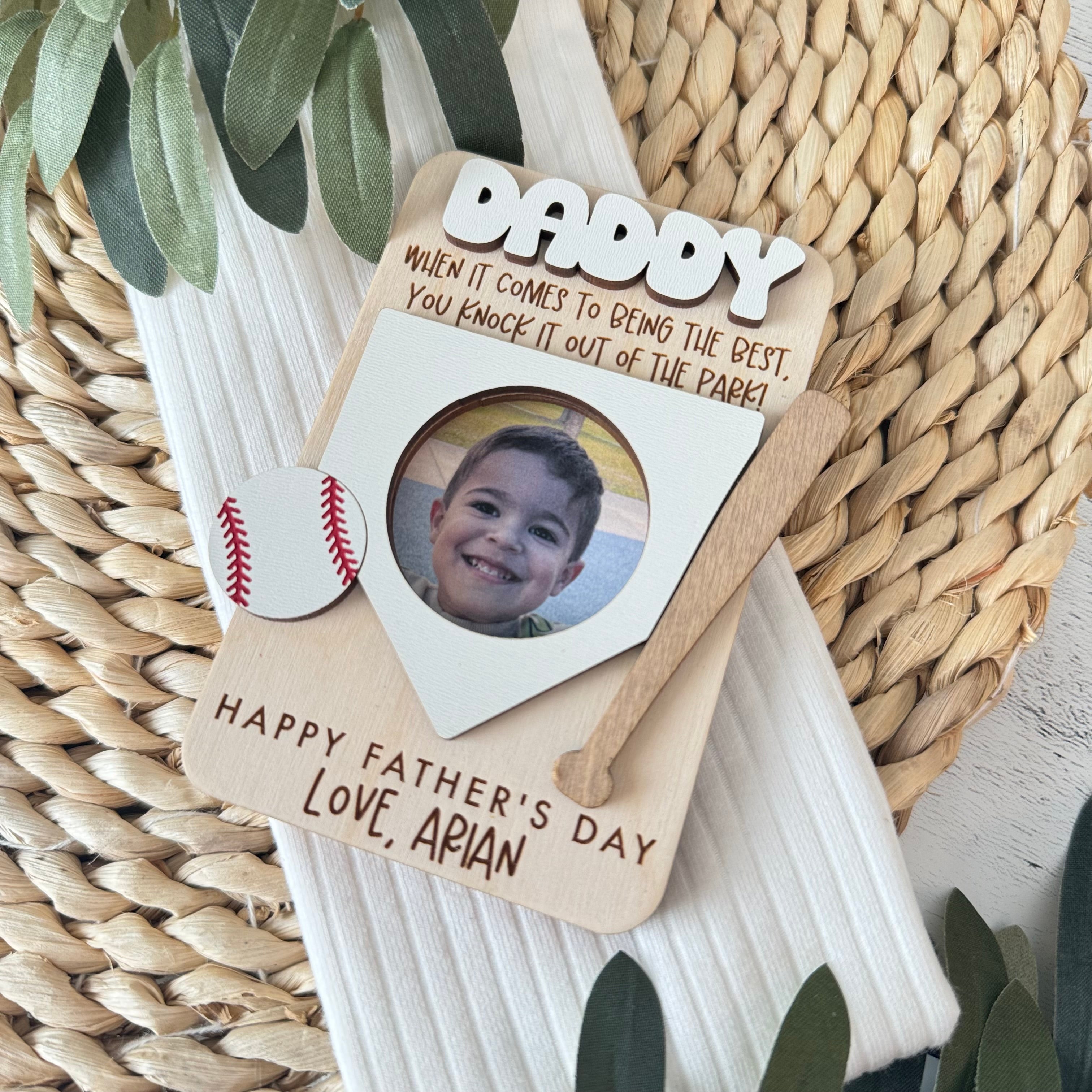 Father's Day Wooden Photo Frame | Magnetic Photo Frame | Visor Clip | Baseball