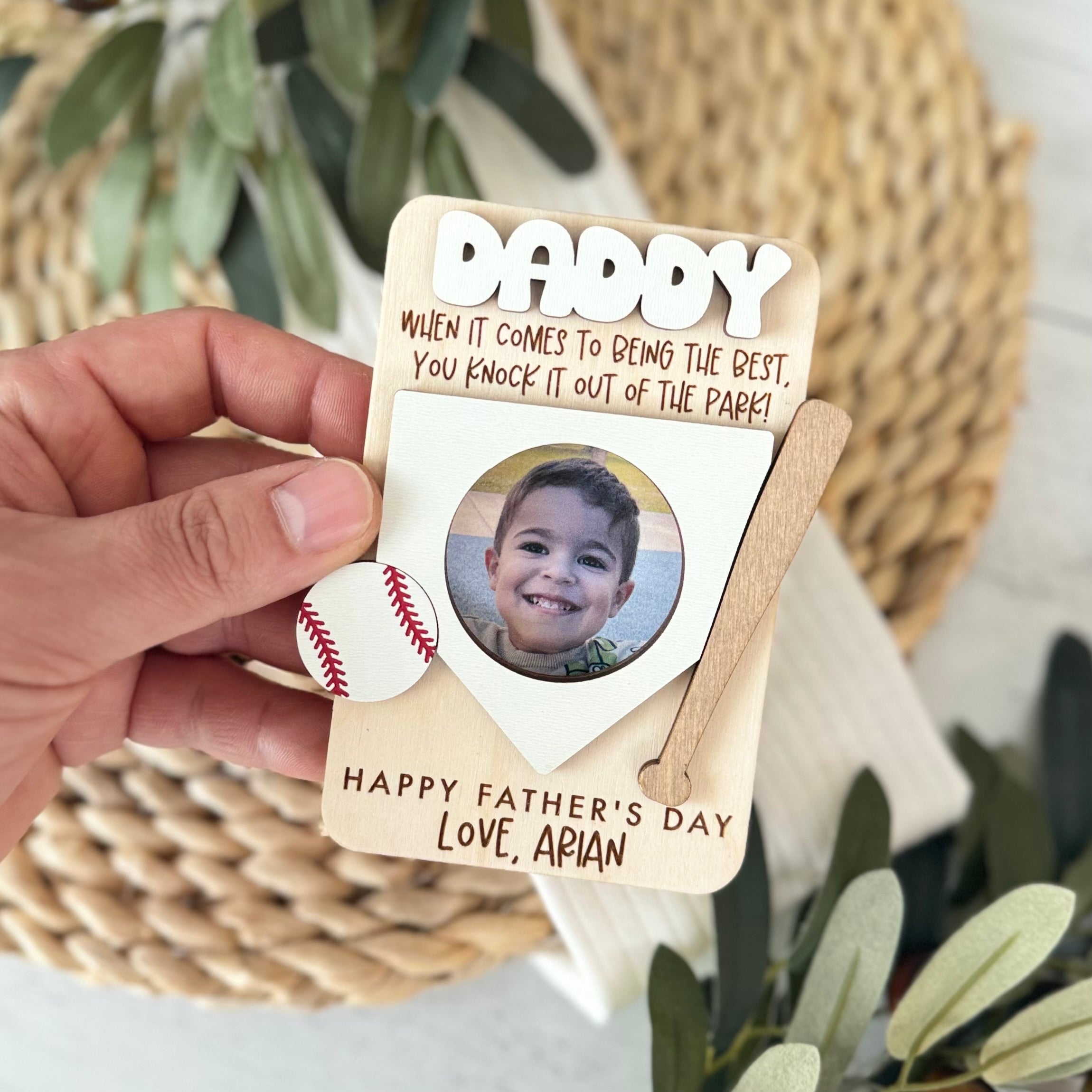 Father's Day Wooden Photo Frame | Magnetic Photo Frame | Visor Clip | Baseball