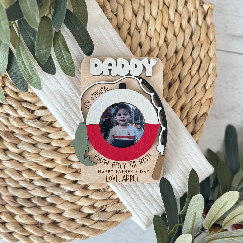 Father's Day Wooden Photo Frame | Magnetic Photo Frame | Visor Clip | Fishing