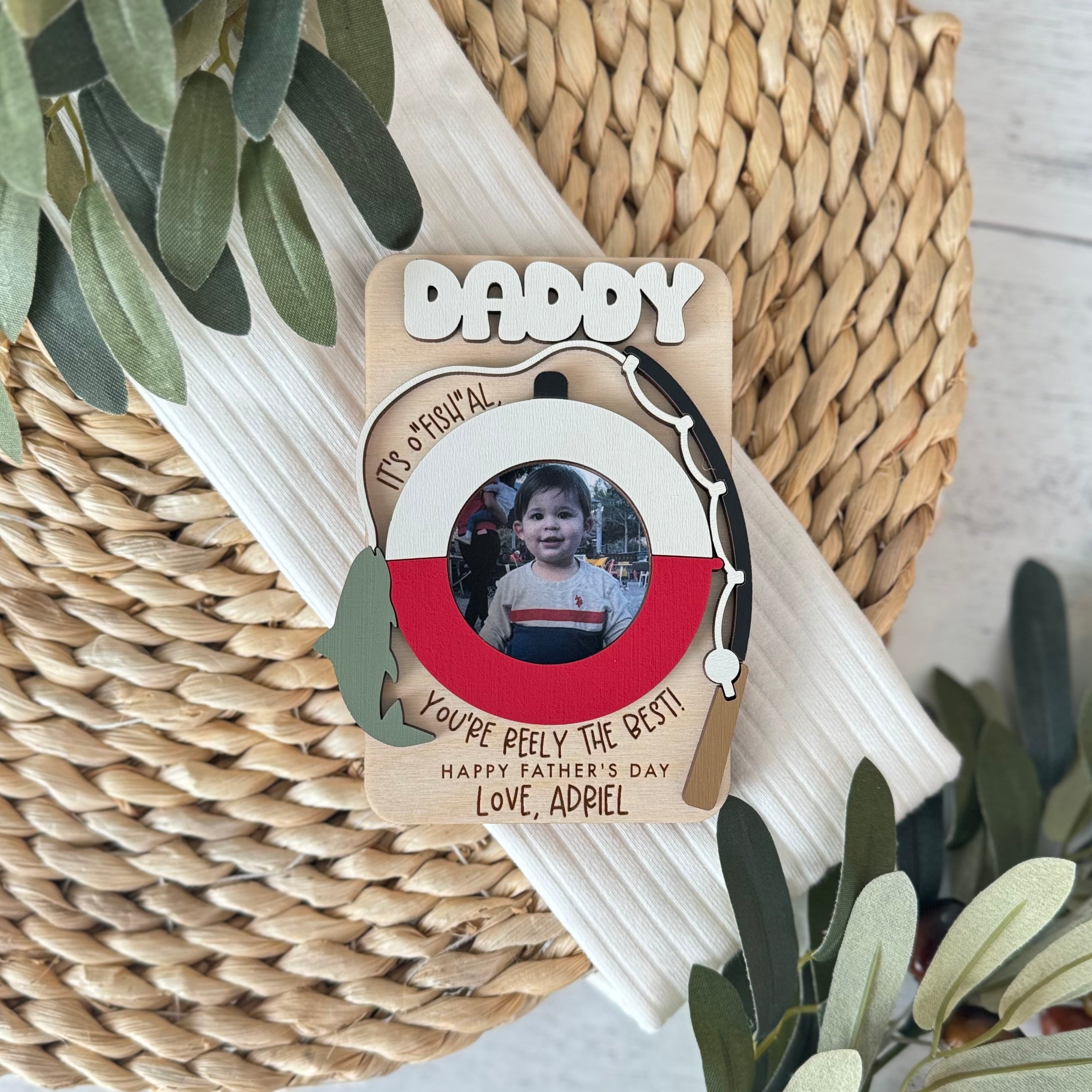 Father's Day Wooden Photo Frame | Magnetic Photo Frame | Visor Clip | Fishing