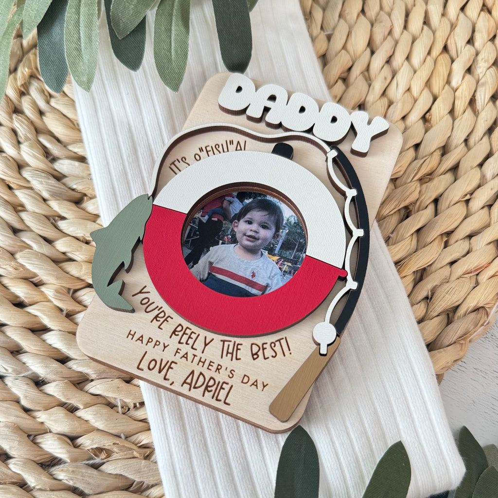 Father's Day Wooden Photo Frame | Magnetic Photo Frame | Visor Clip | Fishing