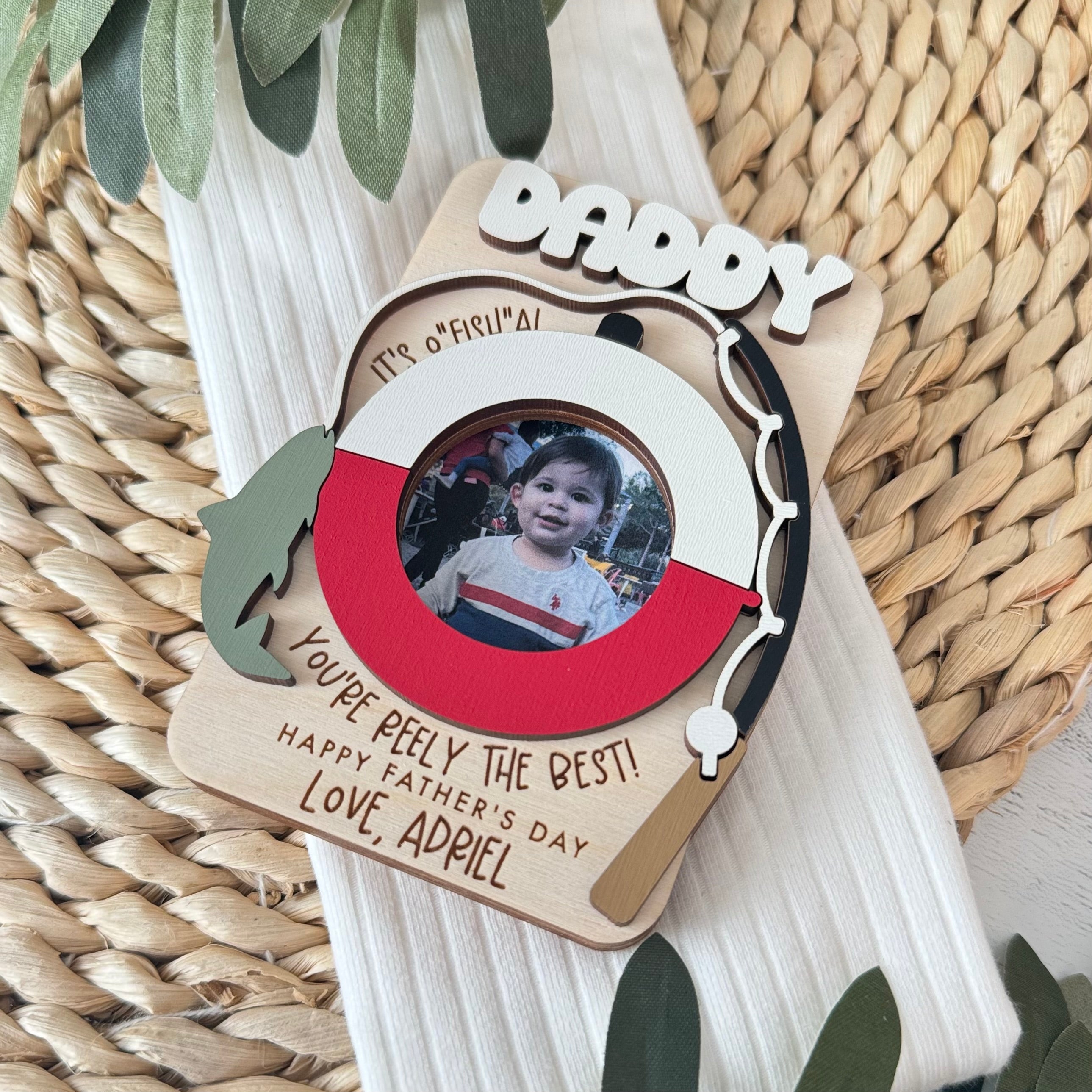 Father's Day Wooden Photo Frame | Magnetic Photo Frame | Visor Clip | Fishing