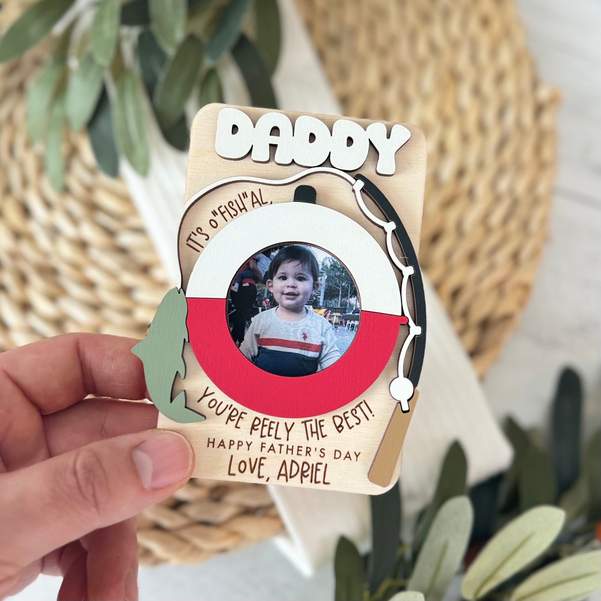 Father's Day Wooden Photo Frame | Magnetic Photo Frame | Visor Clip | Fishing