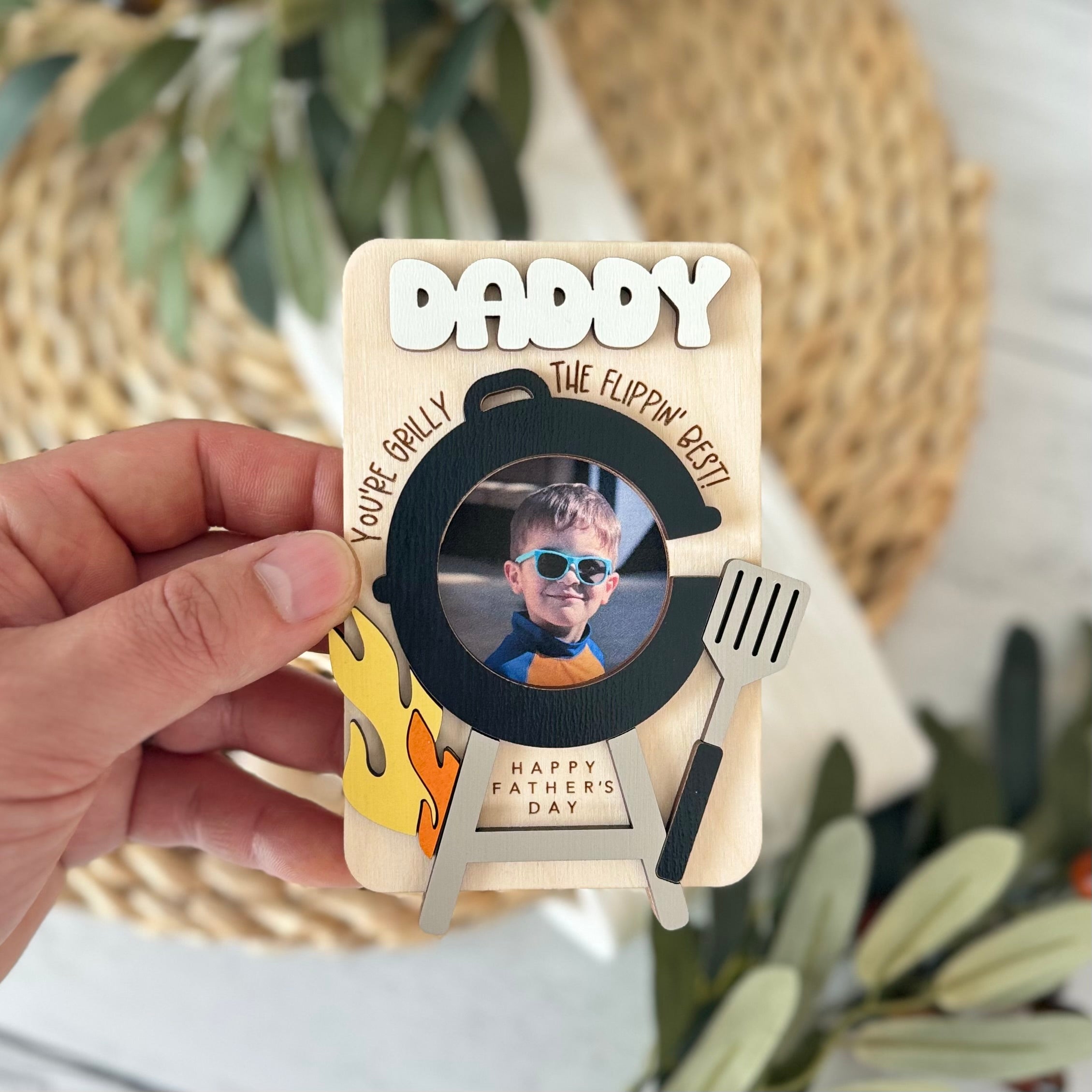 Father's Day Wooden Photo Frame | Magnetic Photo Frame | Visor Clip | BBQ Grill
