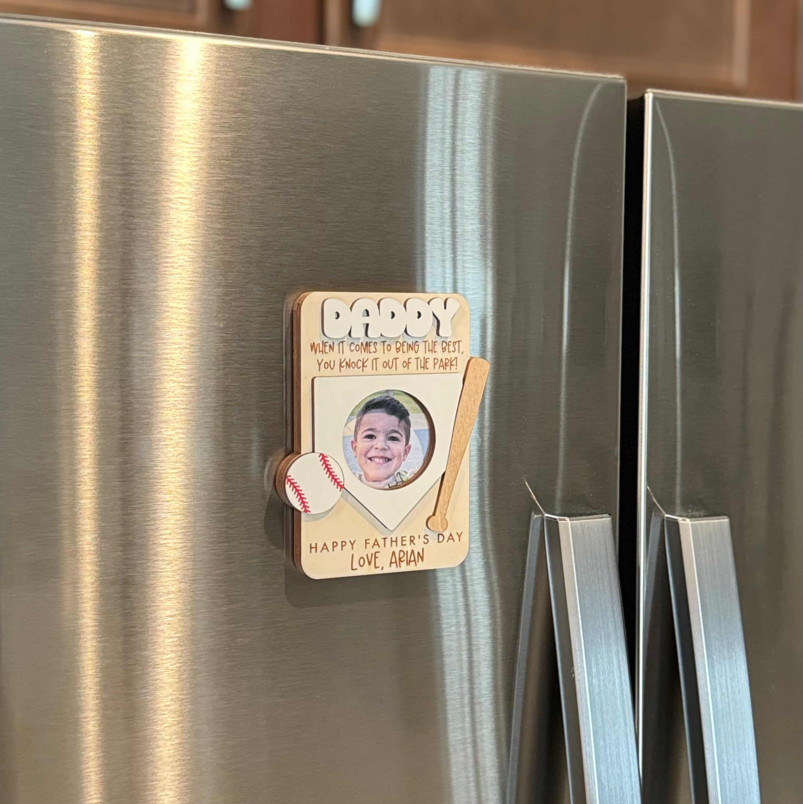 Father's Day Wooden Photo Frame | Magnetic Photo Frame | Visor Clip | Baseball