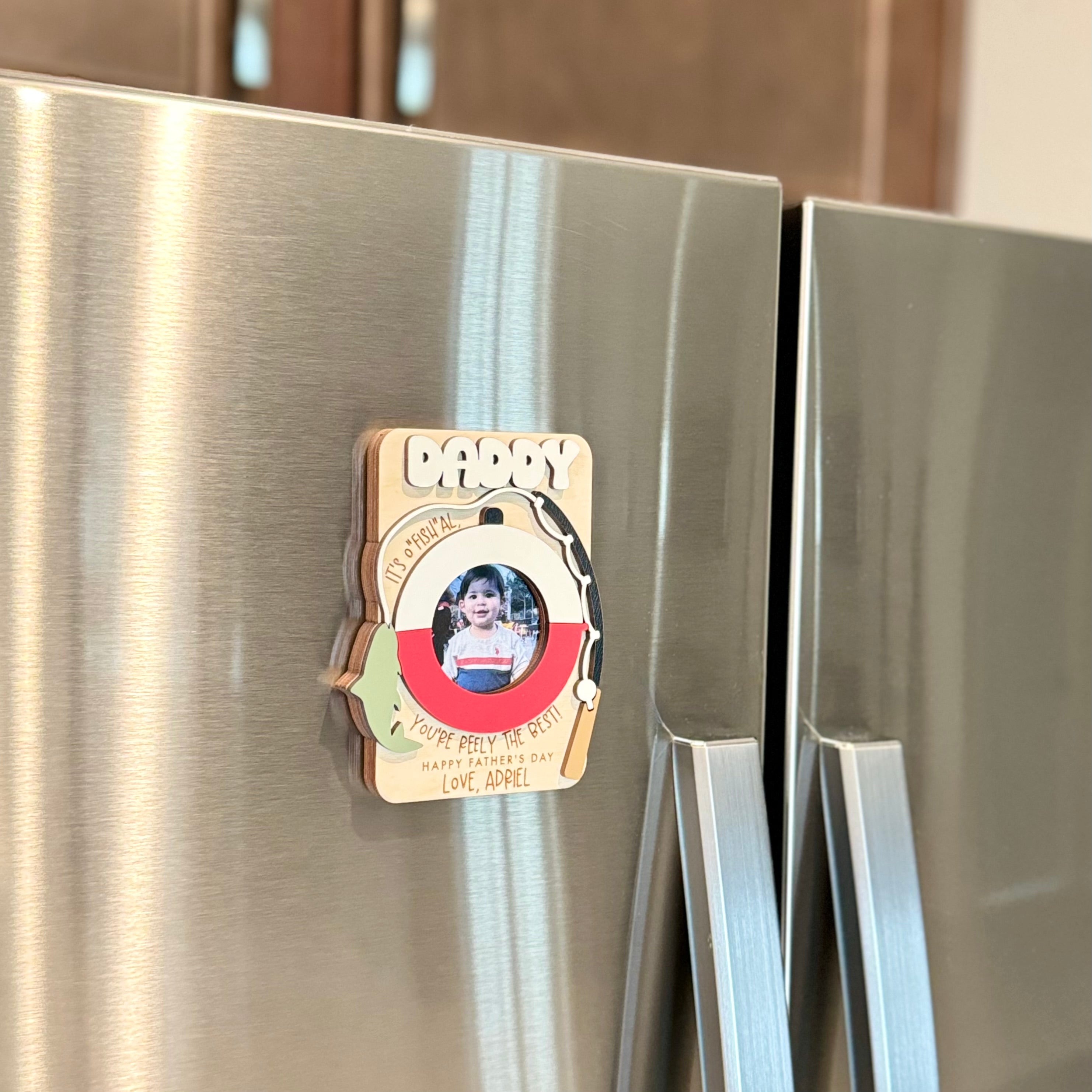 Father's Day Wooden Photo Frame | Magnetic Photo Frame | Visor Clip | Fishing