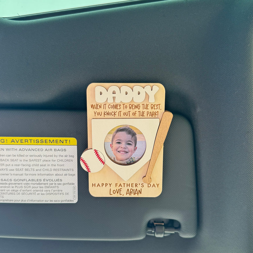 Father's Day Wooden Photo Frame | Magnetic Photo Frame | Visor Clip | Baseball