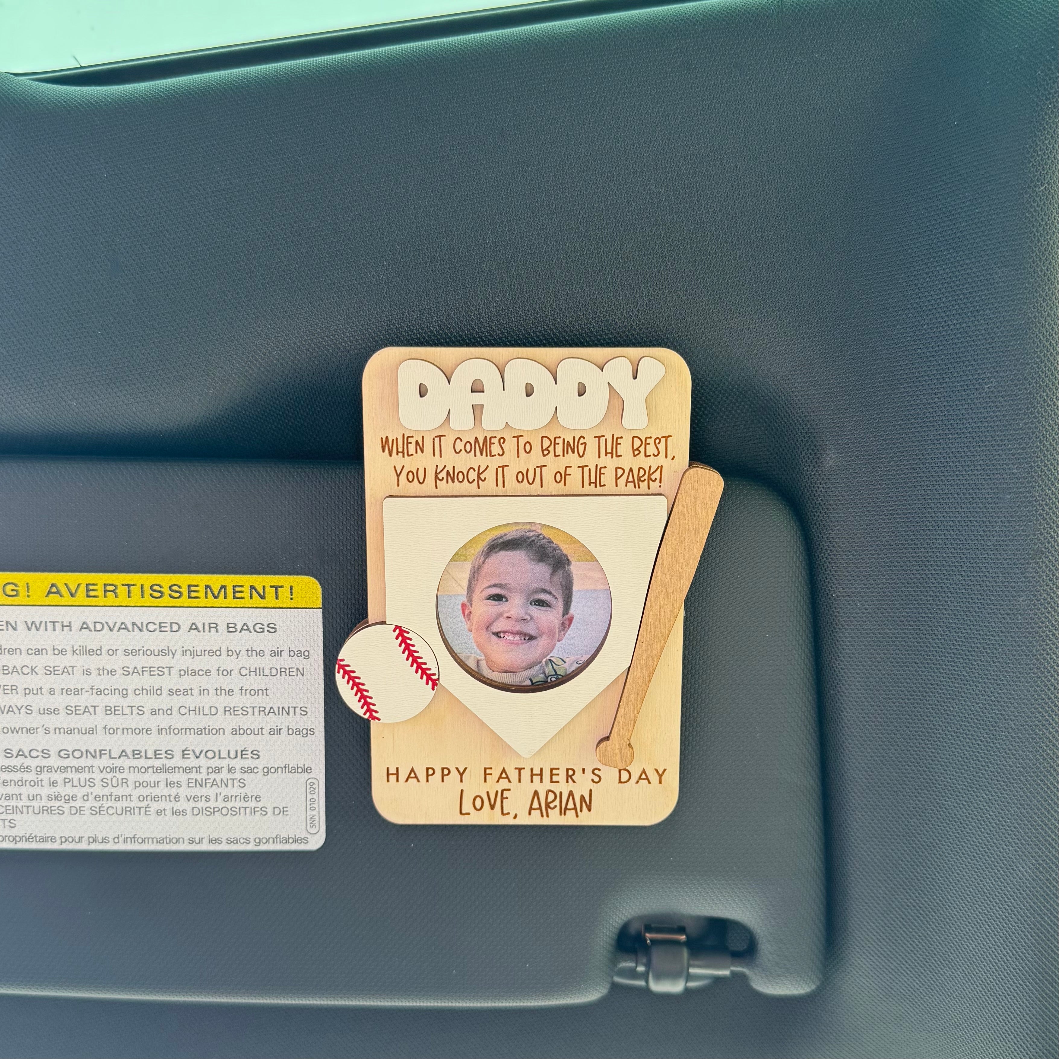 Father's Day Wooden Photo Frame | Magnetic Photo Frame | Visor Clip | Baseball