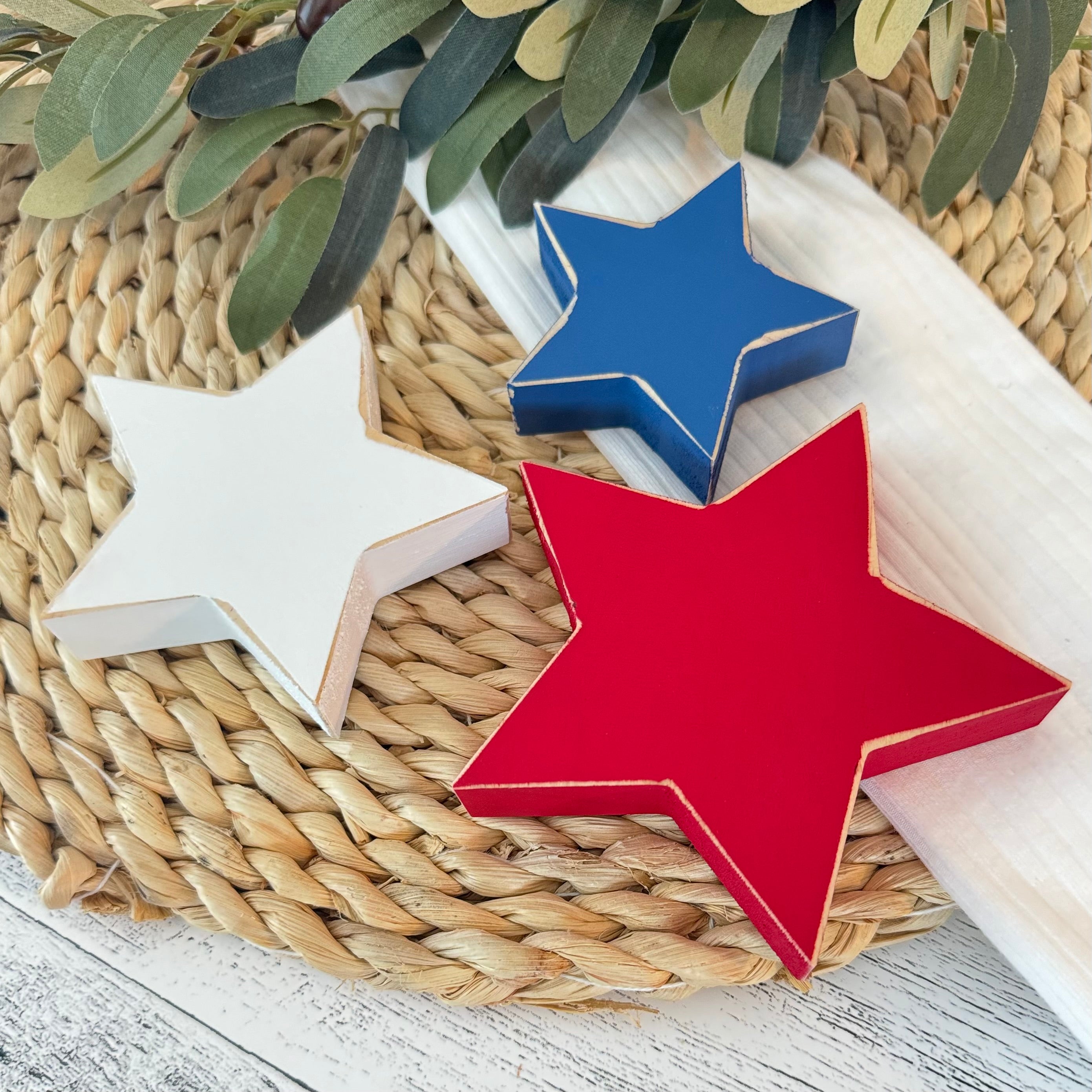 Chunky Patriotic Wooden Decorative Stars
