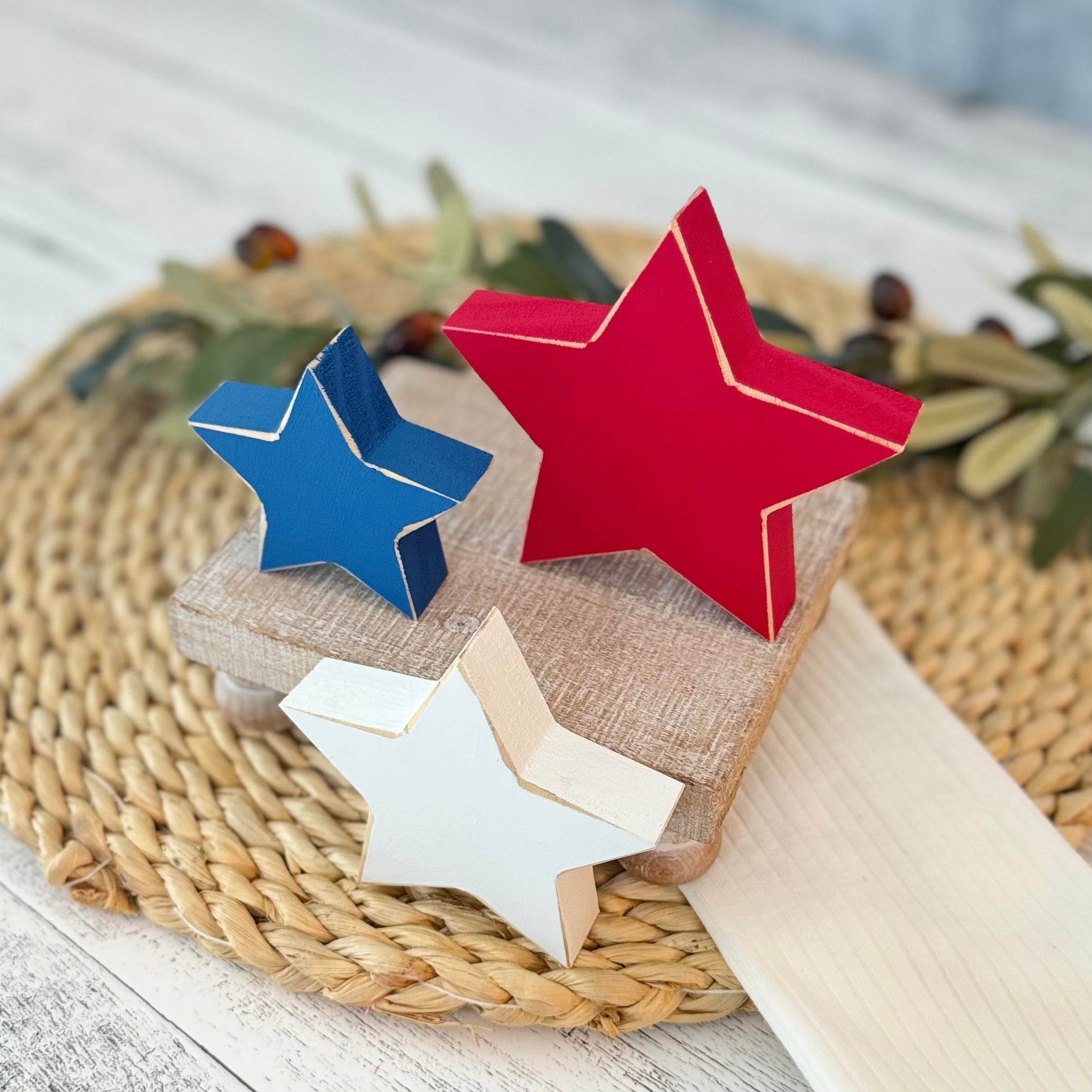 Chunky Patriotic Wooden Decorative Stars