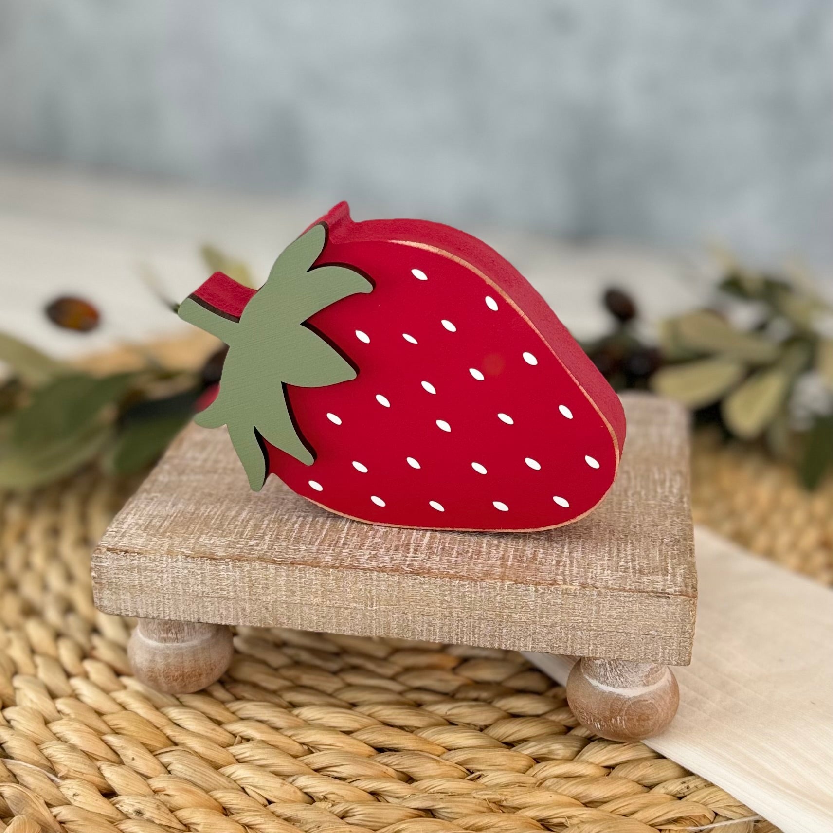 Chunky Wood Strawberry Shelf Sitter