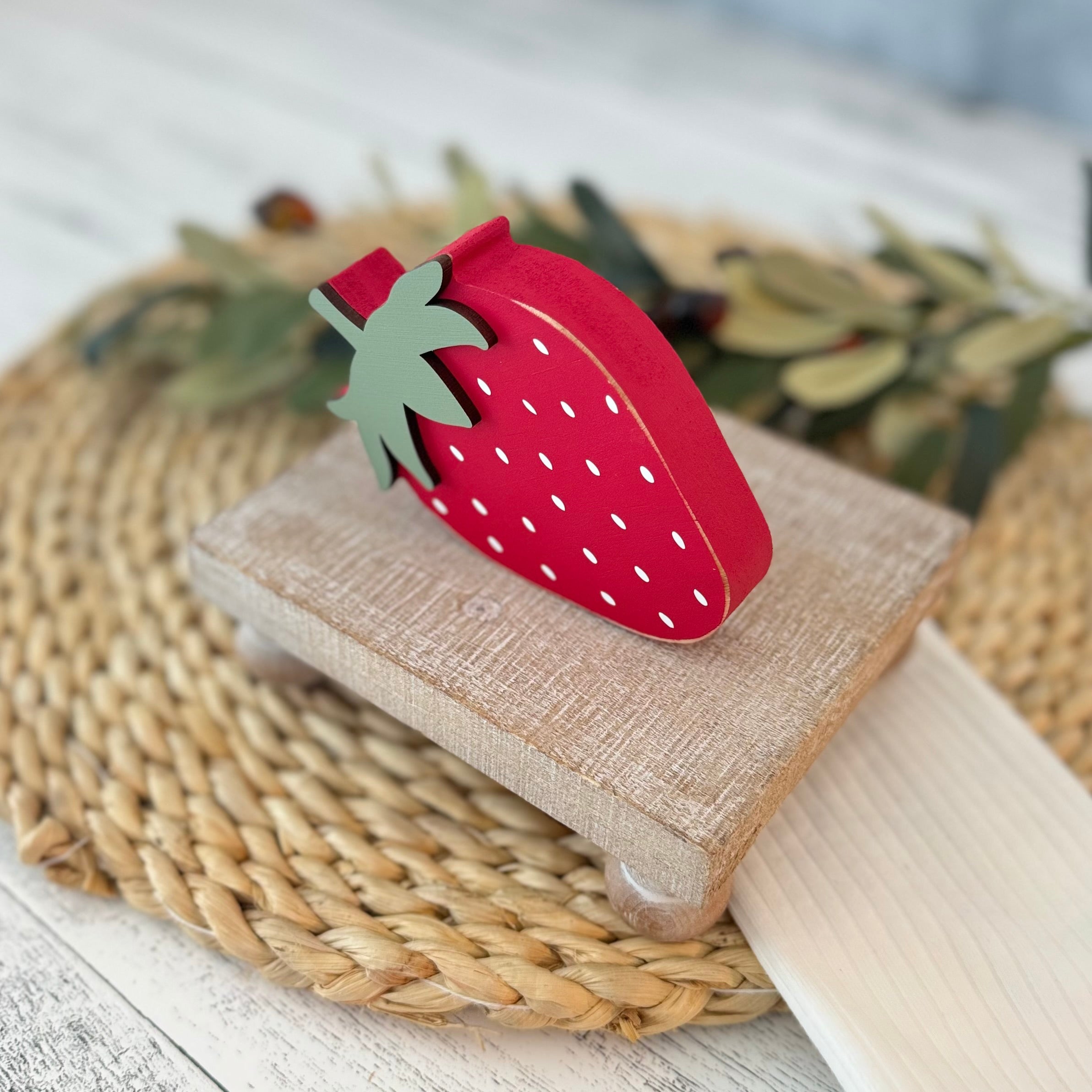 Chunky Wood Strawberry Shelf Sitter