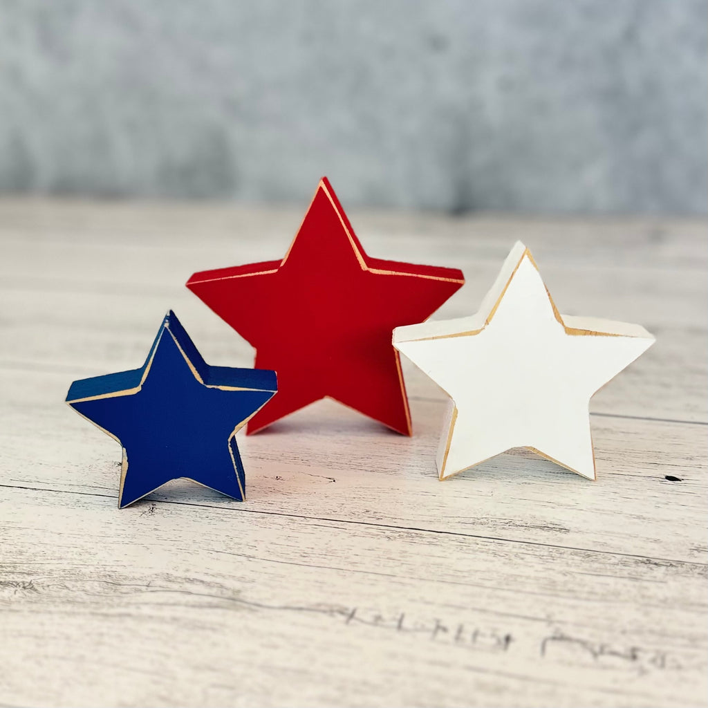 Chunky Patriotic Wooden Decorative Stars