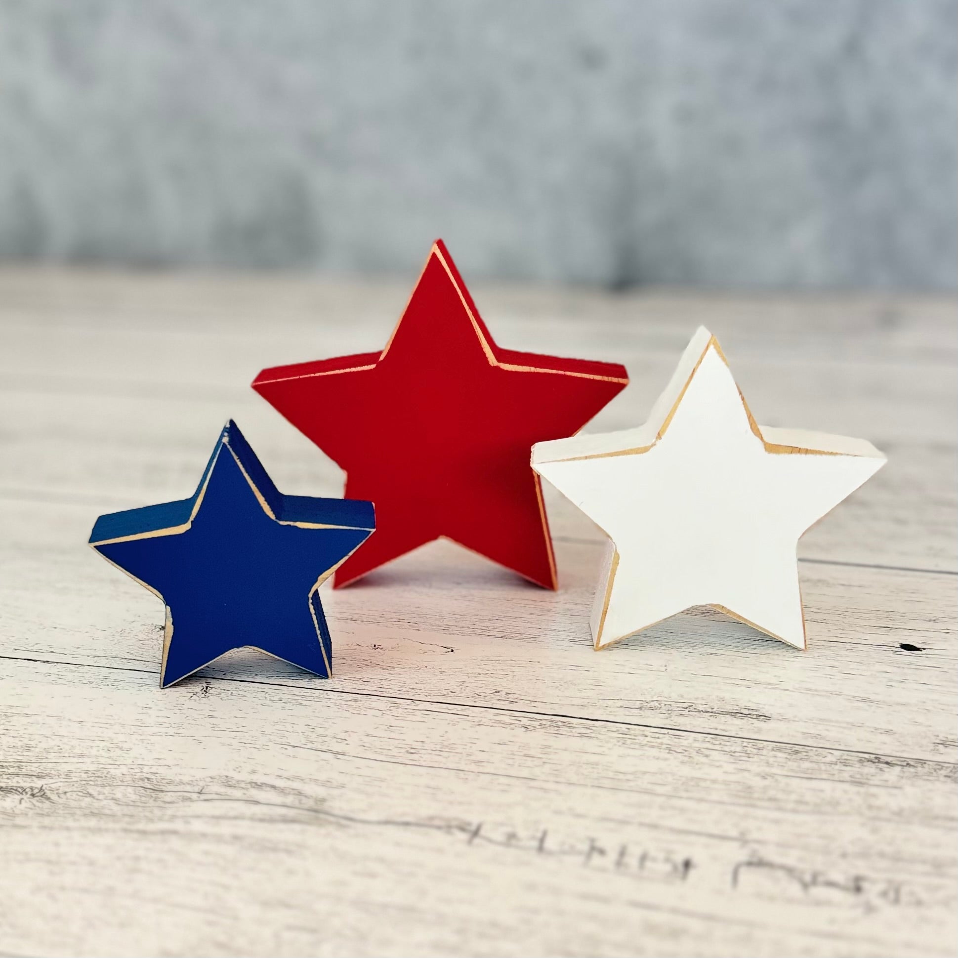 Chunky Patriotic Wooden Decorative Stars