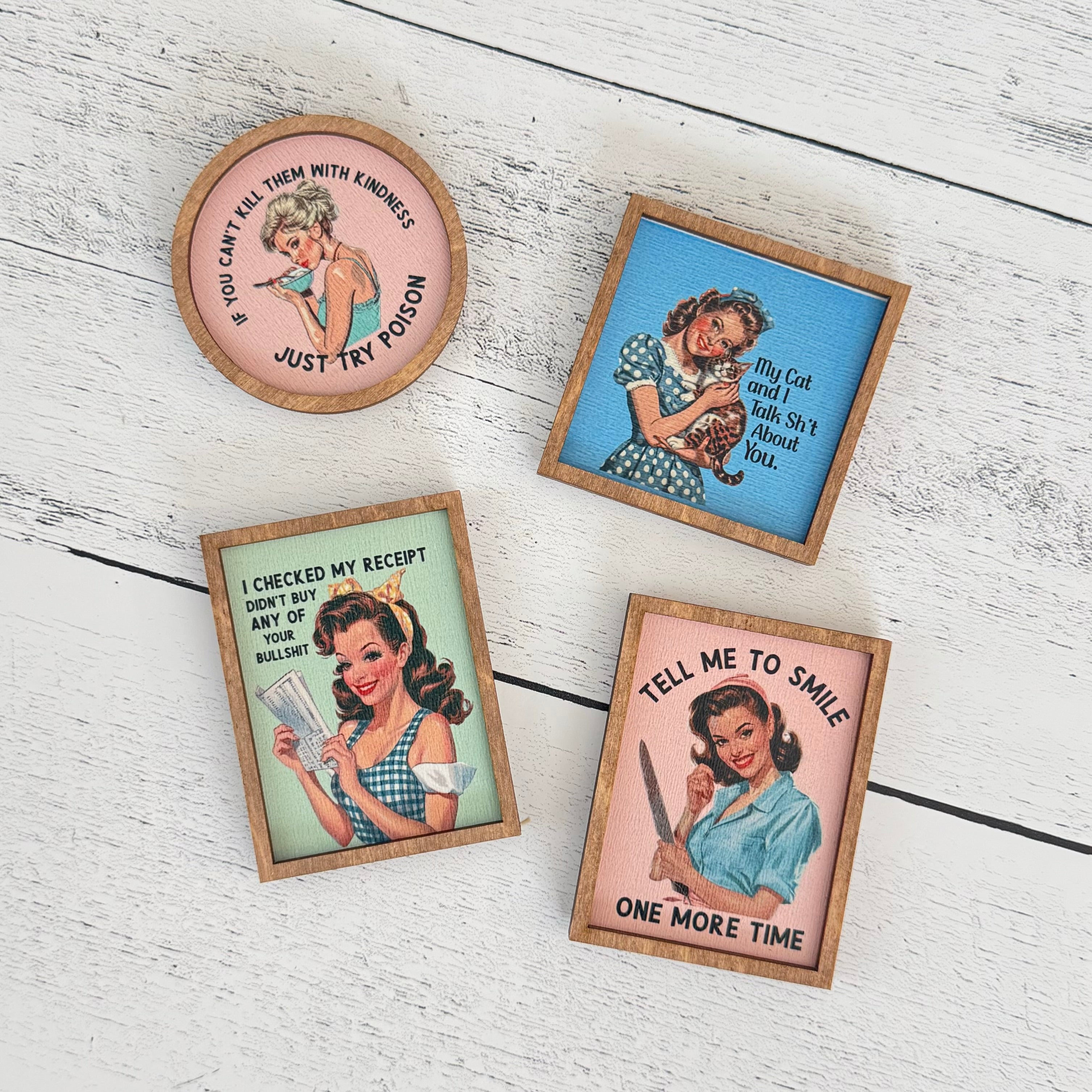 Funny Retro Housewife Refrigerator Magnets | Vintage Humor Wooden Magnets