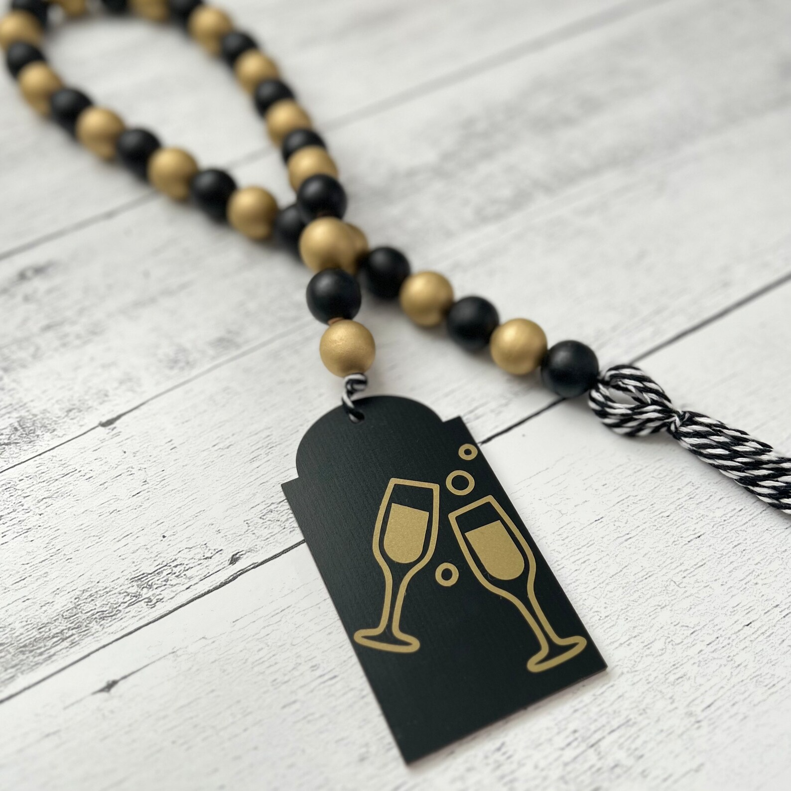 New Years Themed Wooden Bead Garland