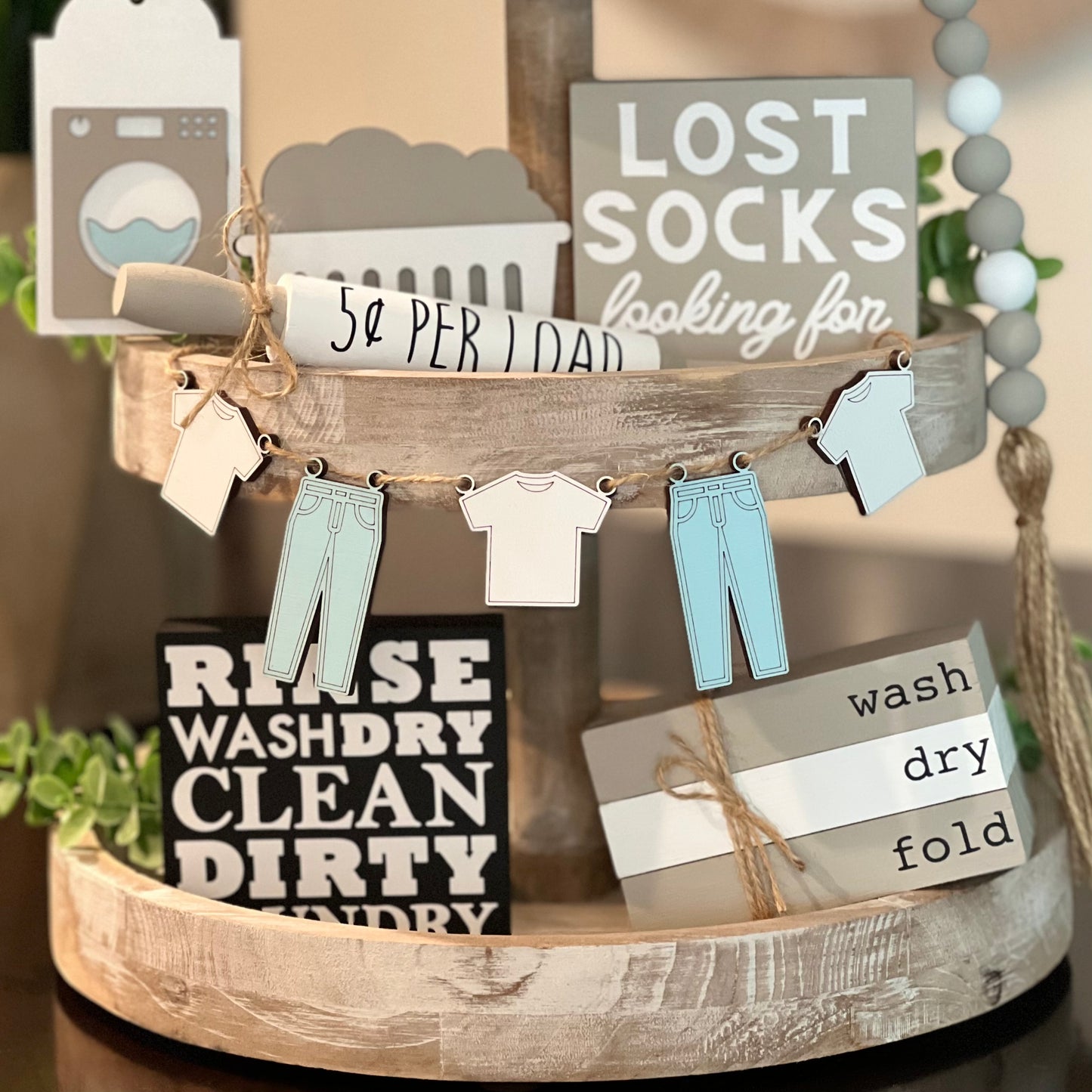 Laundry Themed Tiered Tray Decor Bundle