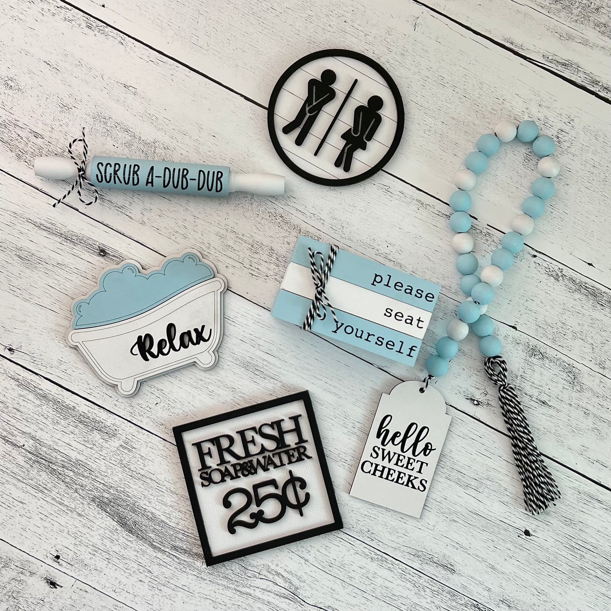 Bathroom/Restroom Themed Tiered Tray Decor Bundle