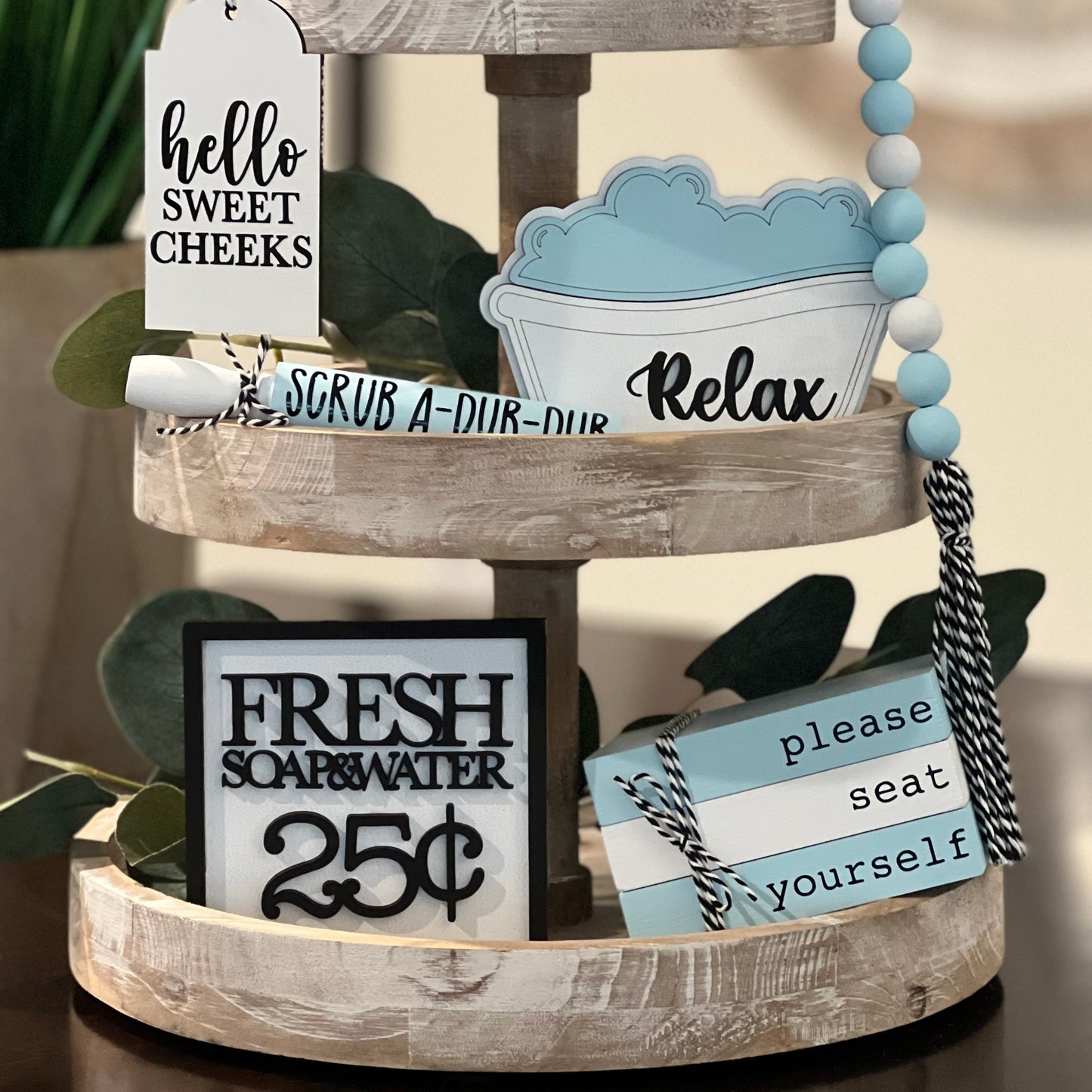 Bathroom/Restroom Themed Tiered Tray Decor Bundle
