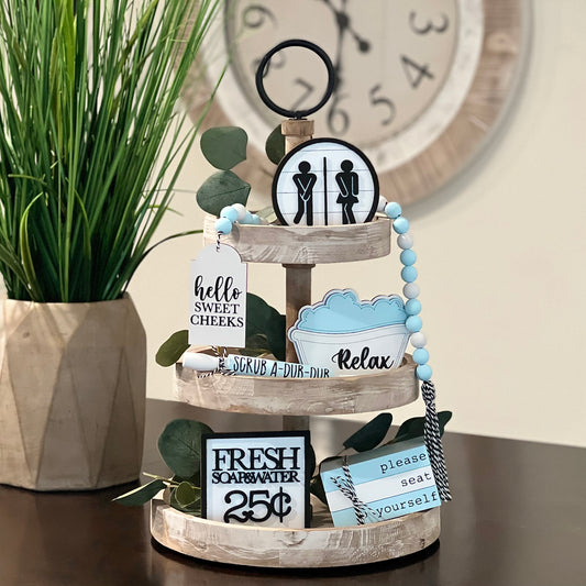 Bathroom/Restroom Themed Tiered Tray Decor Bundle