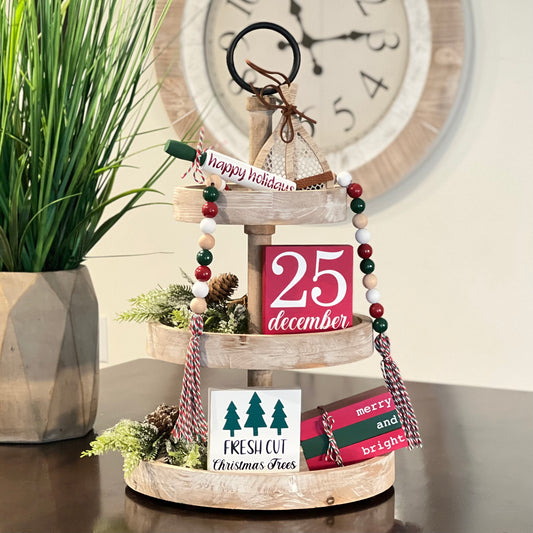 Timeless Christmas Themed Tiered Tray Decor Bundle