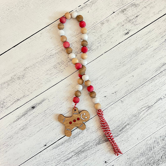 Gingerbread Themed Wooden Bead Garland With Tag