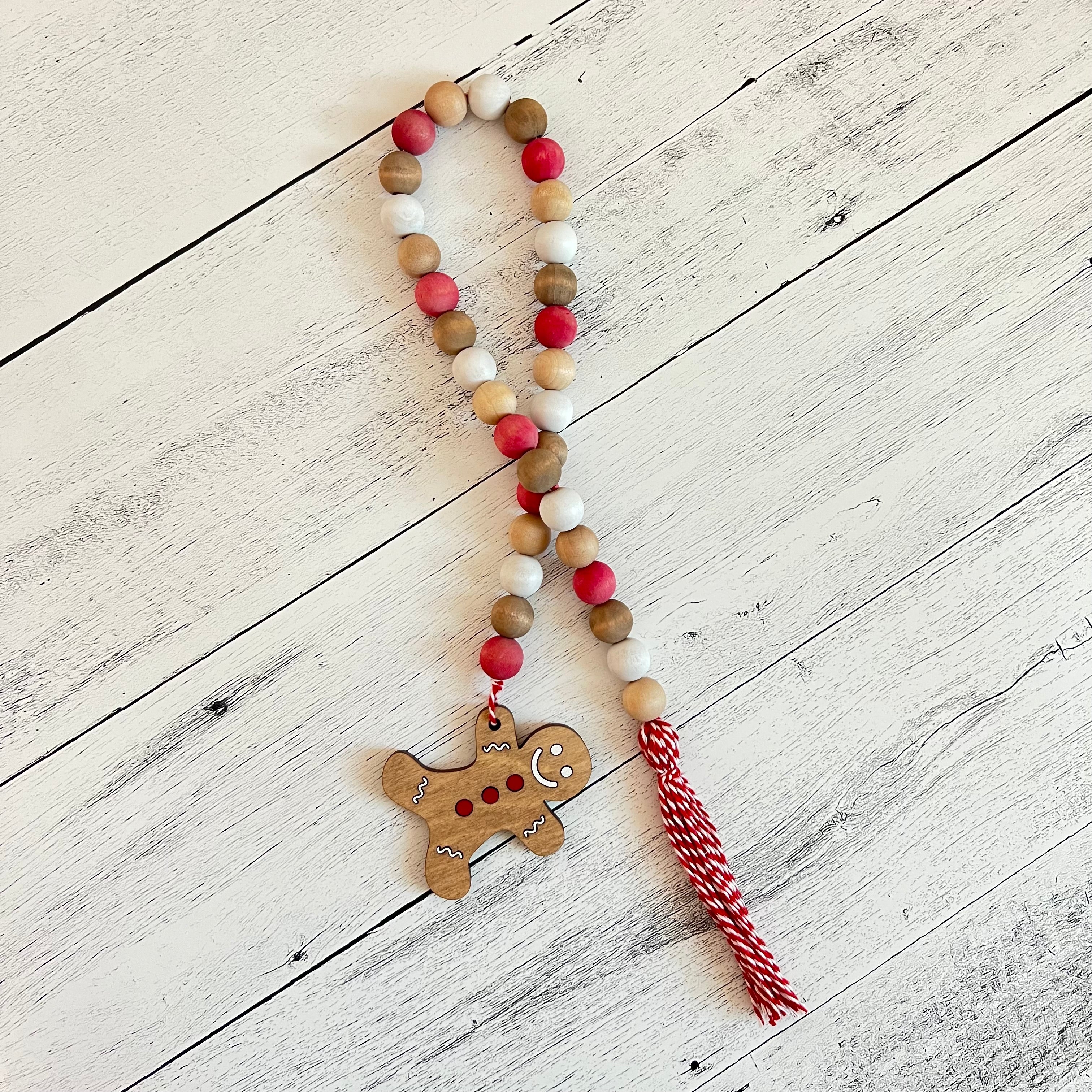Gingerbread Themed Wooden Bead Garland