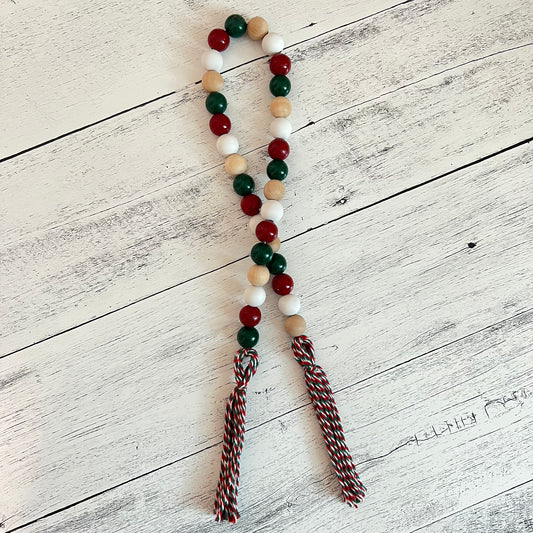Timeless Christmas Themed Wooden Bead Garland With Tag