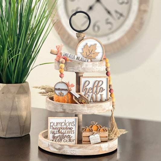 Classic Autumn Themed Tiered Tray Decor Bundle