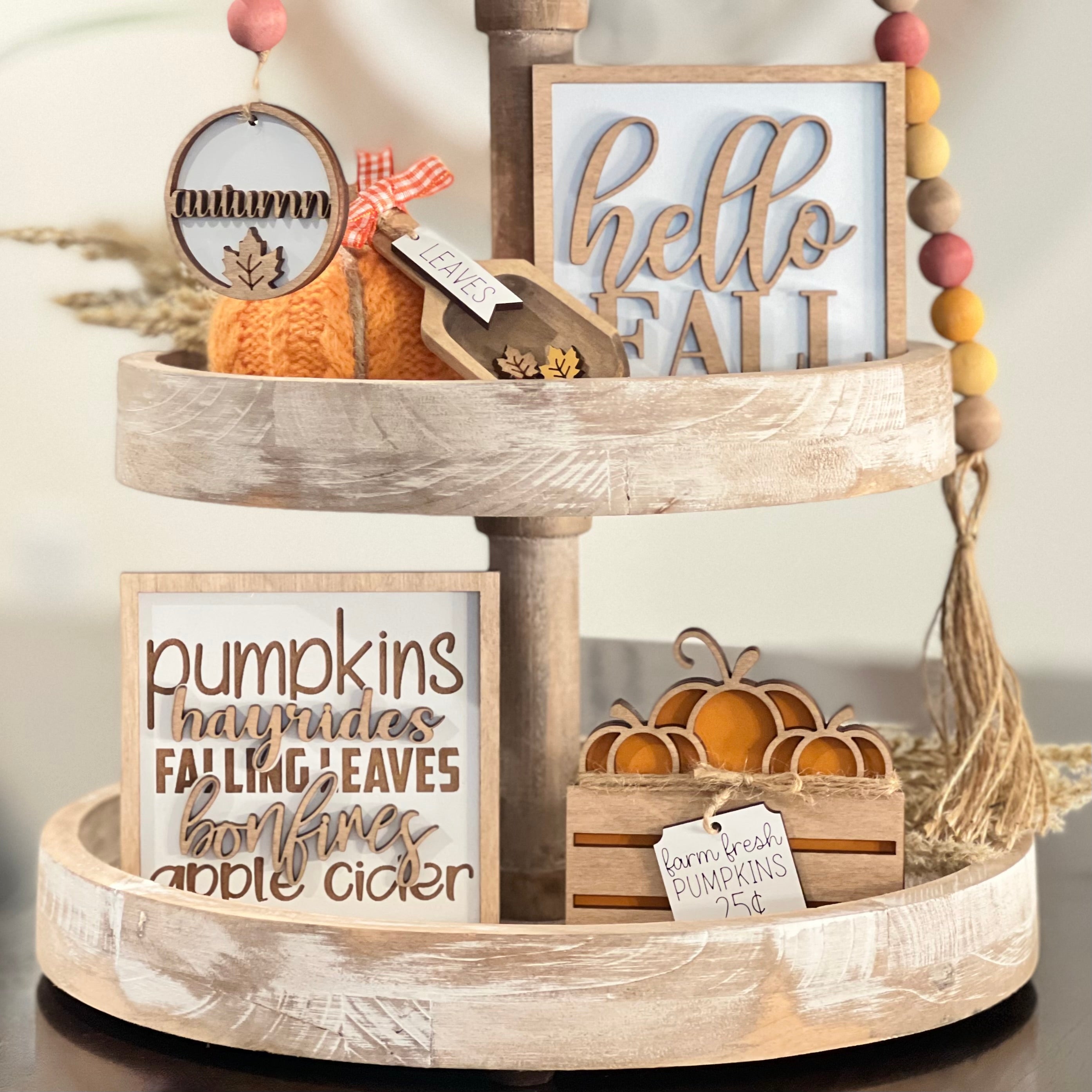 Classic Autumn Themed Tiered Tray Decor Bundle