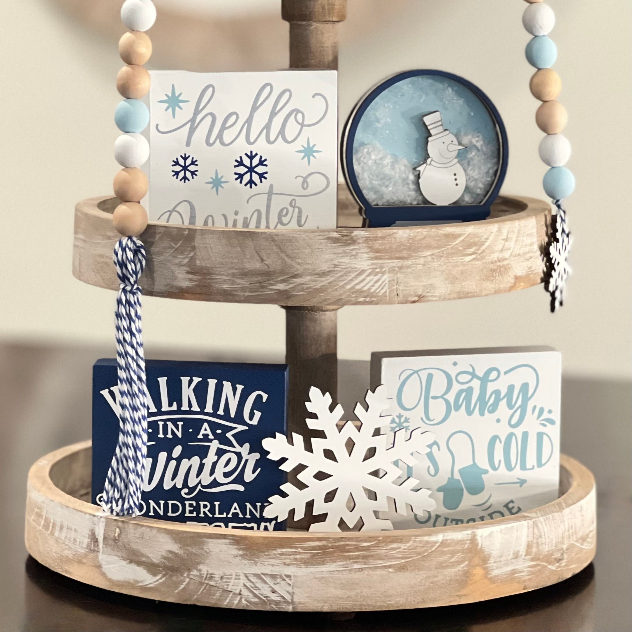 Winter-Snow Themed Tiered Tray Decor Bundle