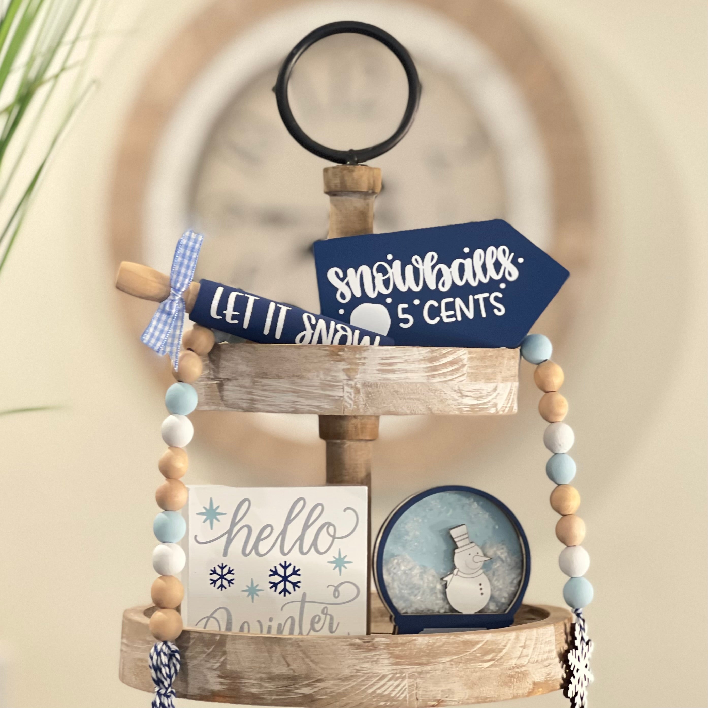 Winter-Snow Themed Tiered Tray Decor Bundle