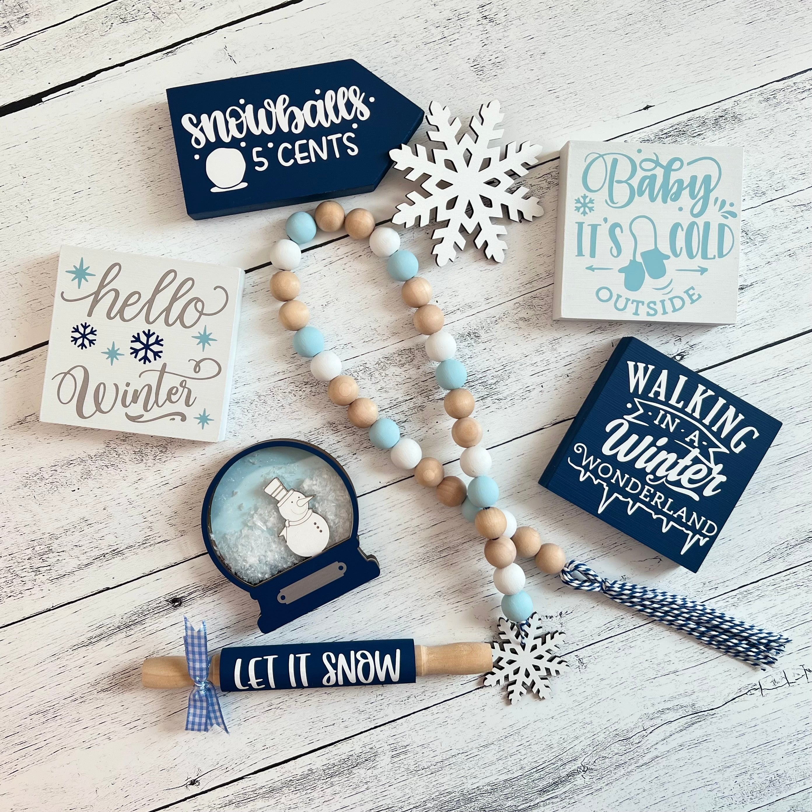 Winter-Snow Themed Tiered Tray Decor Bundle