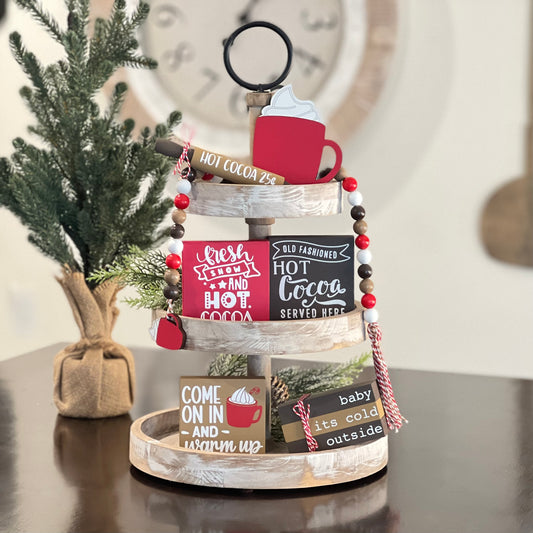 Hot Cocoa Themed Tiered Tray Decor Bundle