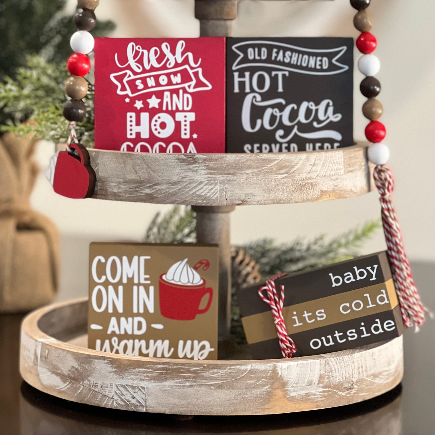 Hot Cocoa Themed Tiered Tray Decor Bundle