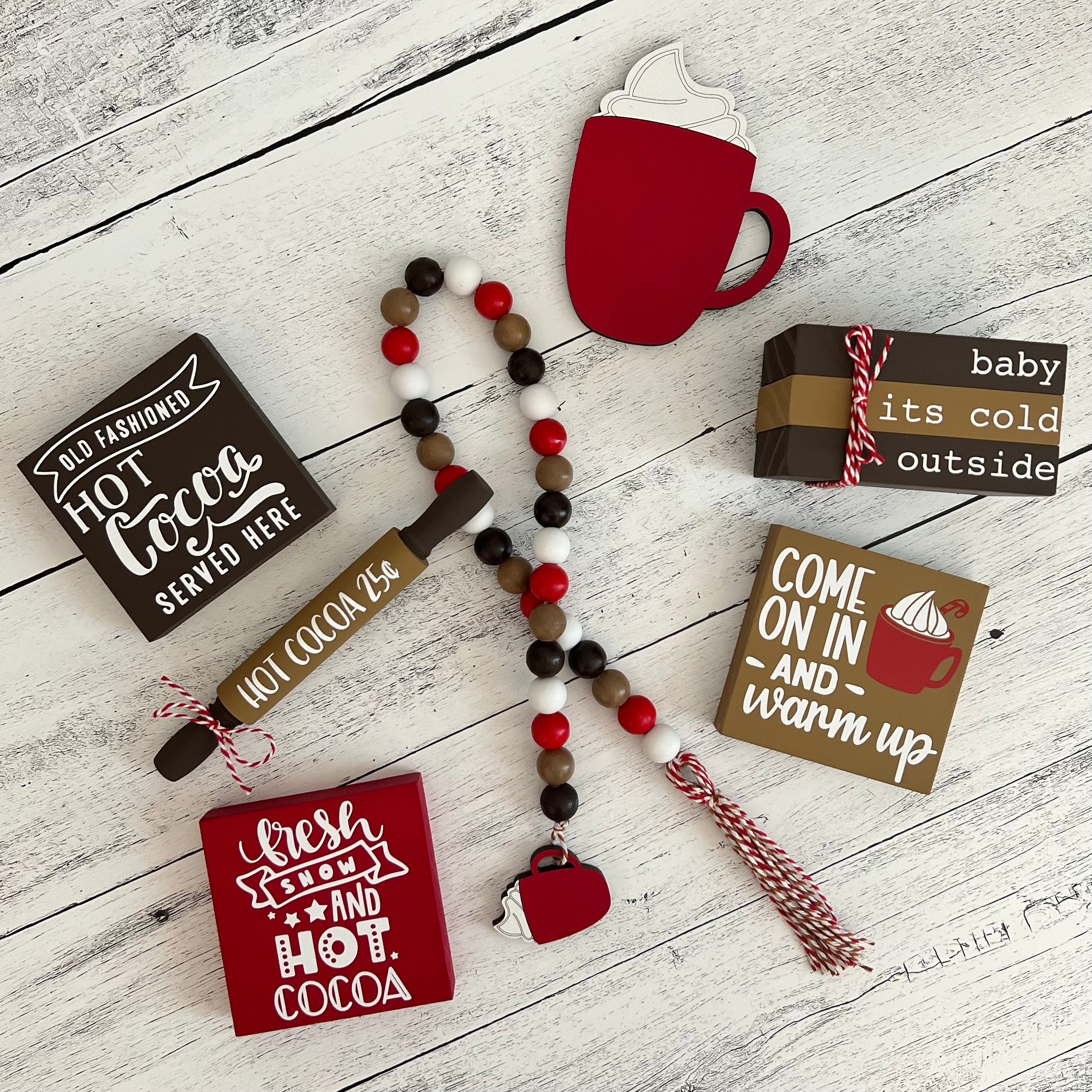 Hot Cocoa Themed Tiered Tray Decor Bundle