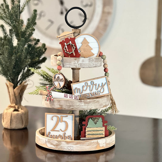 Country Christmas Tiered Tray Decor Bundle