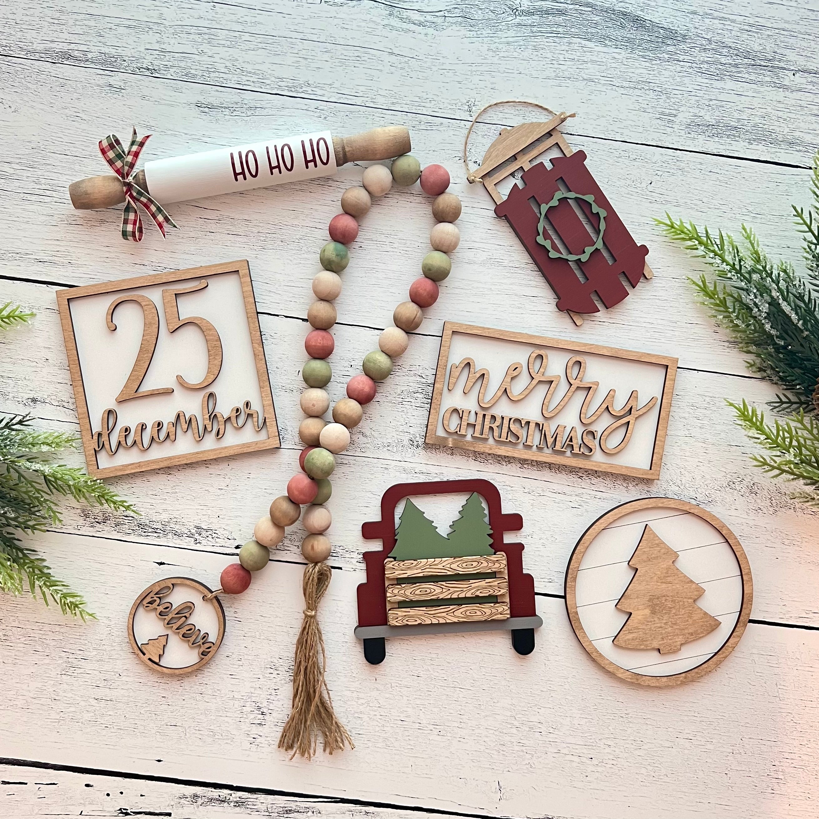 Country Christmas Tiered Tray Decor Bundle
